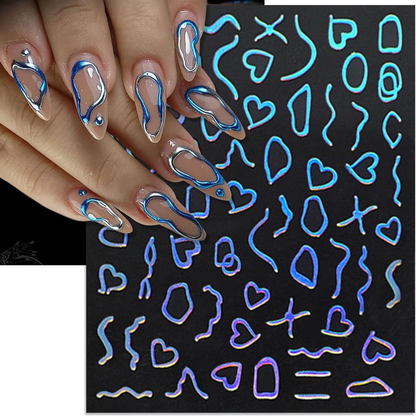 Irregular Frames Nail Art Stickers - Colorful Minimalism Geometric Hollow Design Nail Decals for DIY Manicure Nail Decorations(6 Sheets)