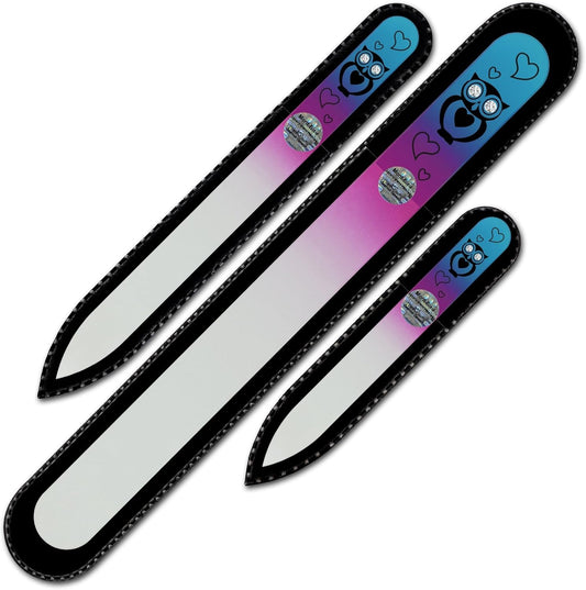Mont Bleu Set of 3 Owls Crystal Nail Files Hand Decorated with Crystals - Handmade - Czech Tempered Glass