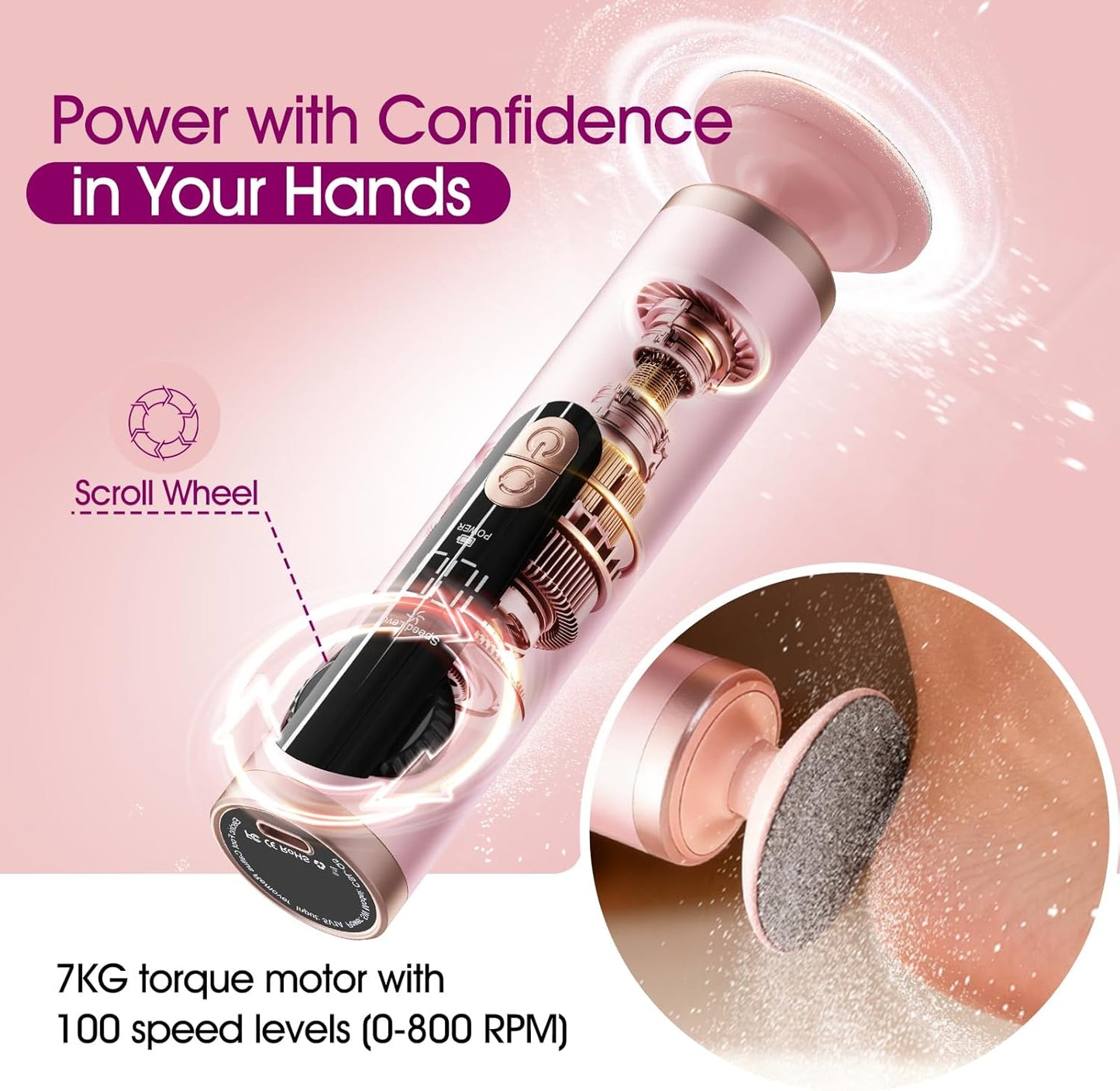 Electric Foot Callus Remover Rechargeable, Professional Pedicure Tools for Feet with 40PCS Sandpaper Discs, Adjustable Speed Heel Scraper for Cracked Heels, Foot Scrubber File for Dry Dead Skin