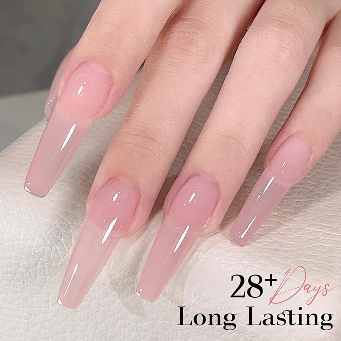 Jelly Nude Pink Gel Nail Polish, 15ml Sheer Clear Light Purple, Translucent Milky Color, High Gloss Soak Off U V Gel Nail French Nail Manicure Salon DIY X11