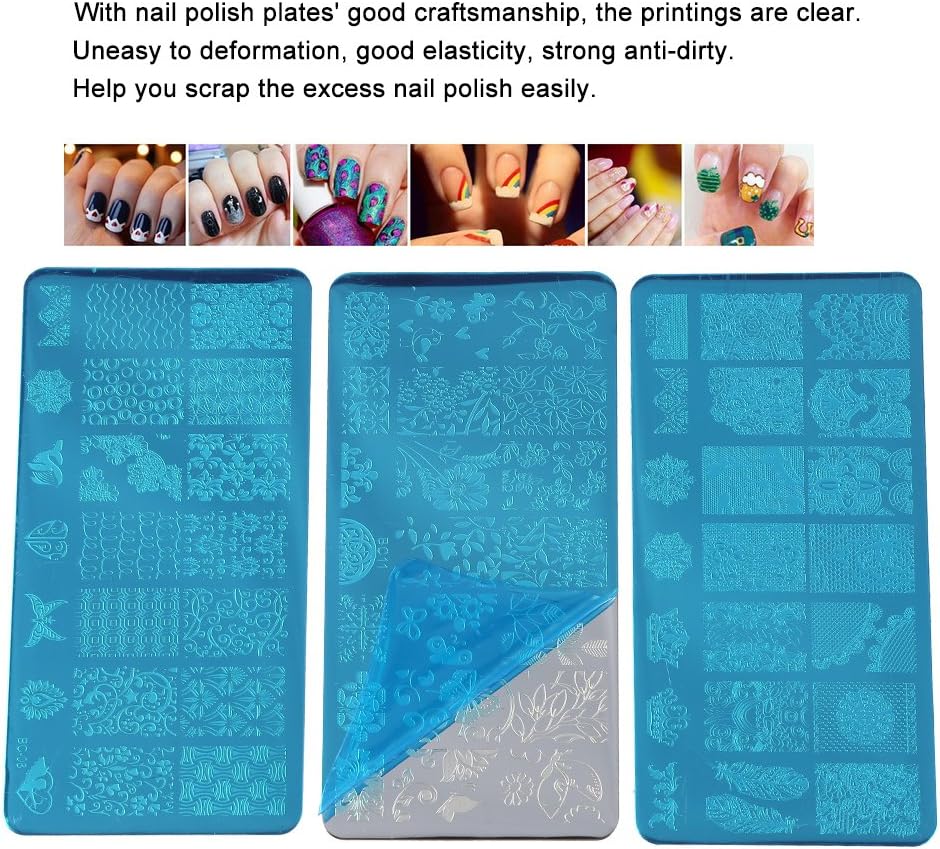 Manicure Stamp Stencils, Nail Stamping Plates Set, Nail Plate Template for Women Nail Art Decoration Manicure, Stencil Nails Tool, Flower Forest Image Plate Nail Art Stamper Scraper Nails Tool