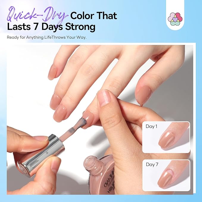 SAVILAND Color Artistry Nail Polish Set: 6Pcs Neutral Nude Pink Glitter Quick Dry Nail Polish Fall Winter Mini 12-Free Fingernail Polish Vegan Nail Toes Lacquer DIY Manicure Women Gift Home Use