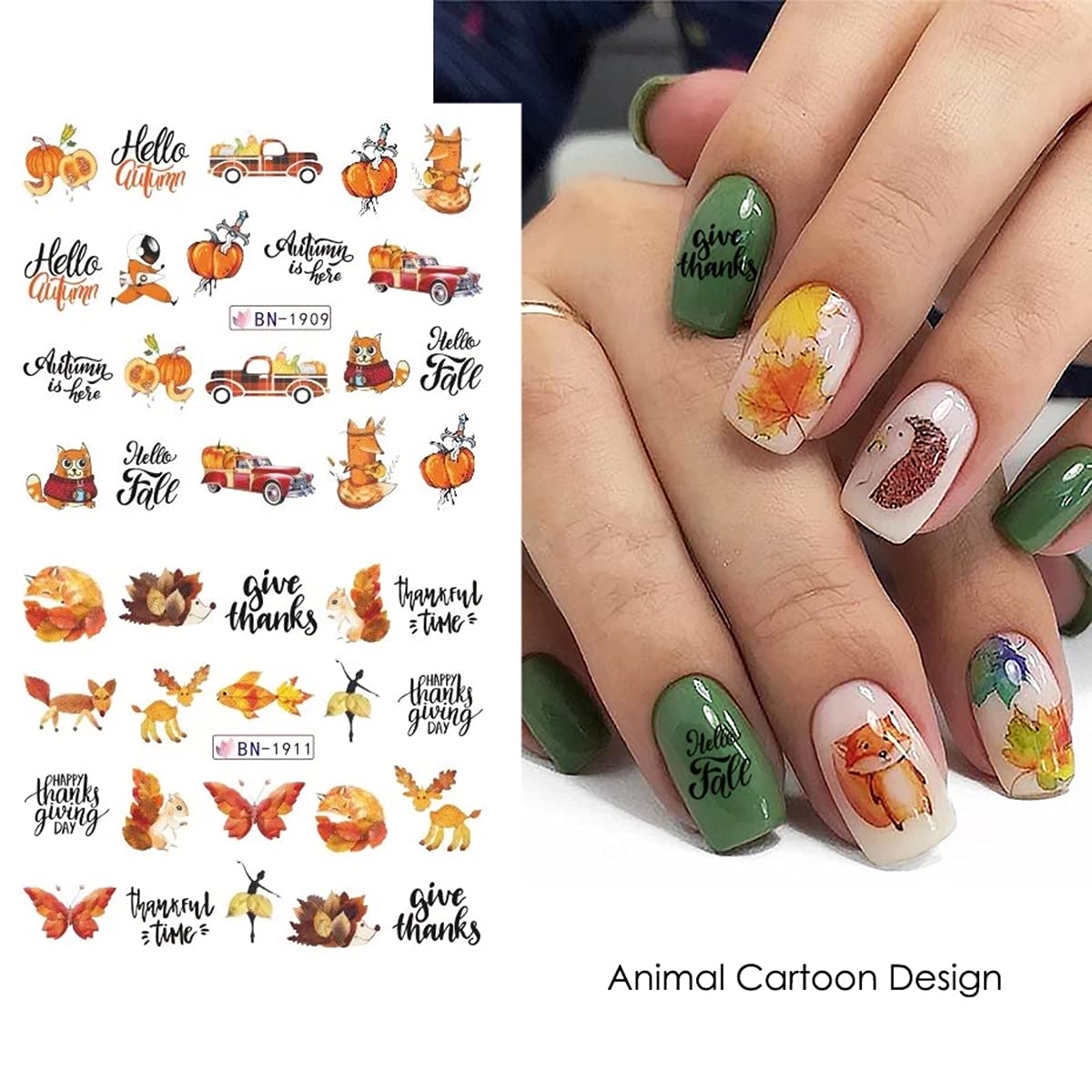 Fall Nail Art Stickers Autumn Leaves Nail Water Transfer Decals Thanksgiving Nail Art Accessories Foils Sliders Nail Water Decals Maple Leaf Pumpkin Turkey Designs for Women DIY Manicure (12 Pcs)