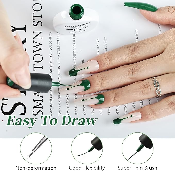 JODSONE 10ml Art Gel Liner Dark Green Gel Nail Polish Need U V Lamp Cured Gift for Girls at Home Salon Design
