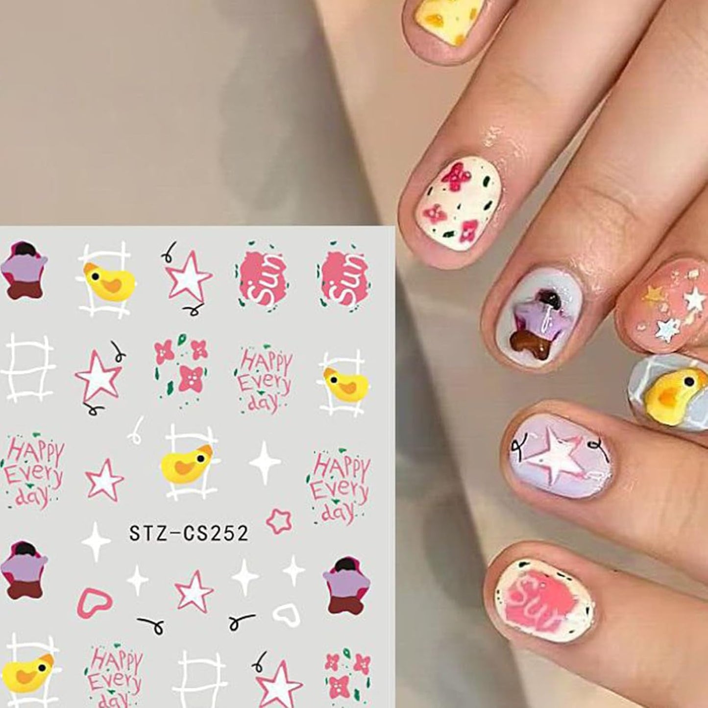 Flower Nail Art Stickers The Moon and The Stars Decals, Adhesive Nail Supplies Accessories 3D Flower Stickers for Women DIY Decoration (5 PS + one Clip)