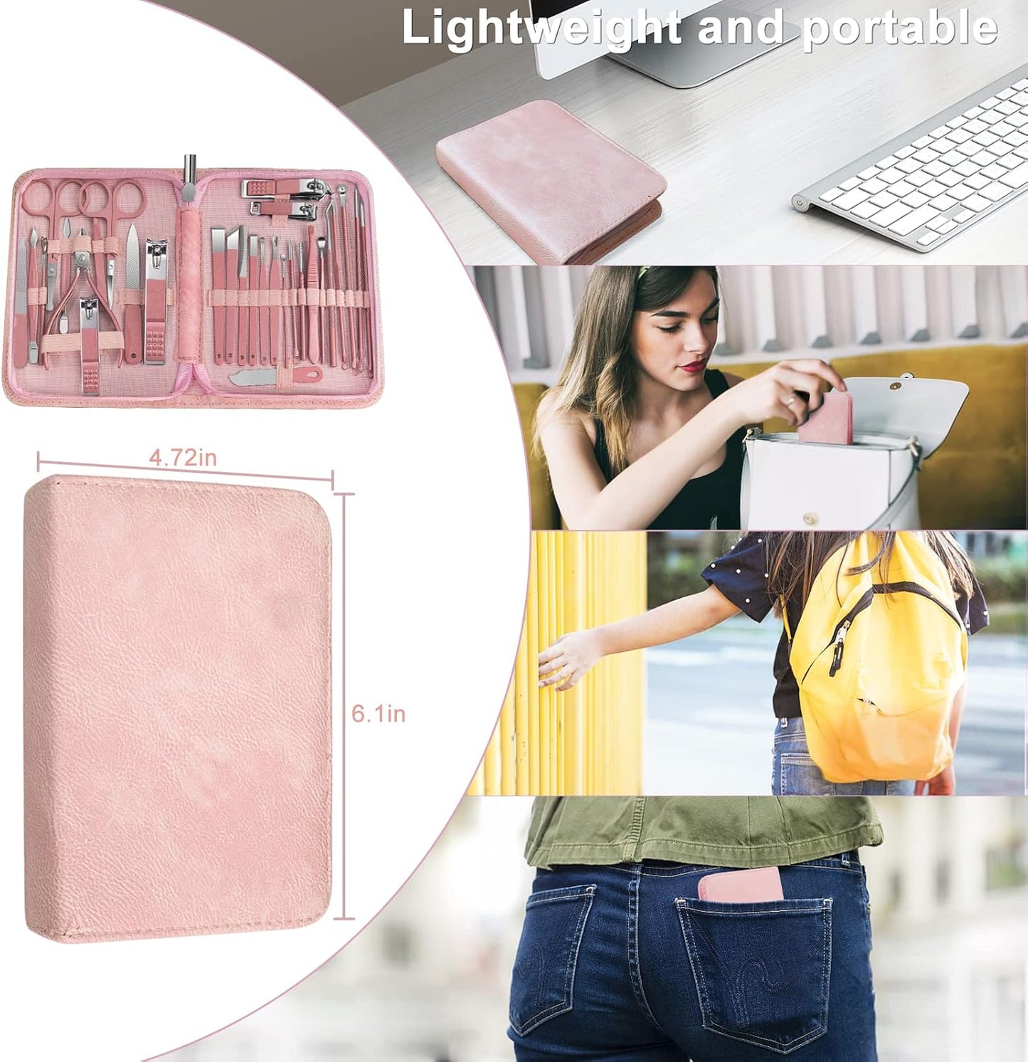 Women Manicure kit Professional sat Nail Set kit Pedicure Kit 30 in 1 Nail Clippers for Women Grooming Nail Care kit with Luxurious Travel Case Pink