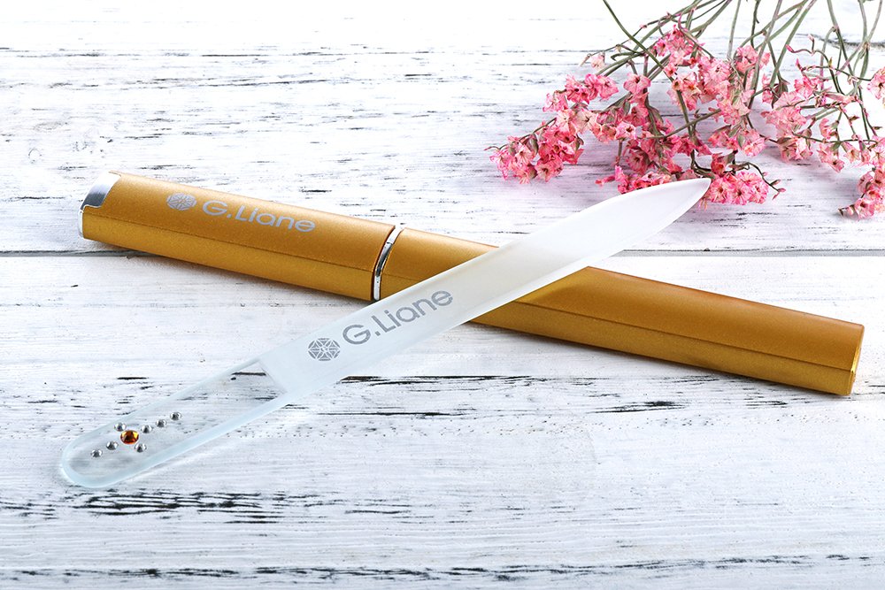 Glass Manicure File with Austria Crystals Shape and Smooth Nail File Tool with Case Best for Gentle & Safe Nail Care Kit for Beautiful Fingernails (Gold Cross)