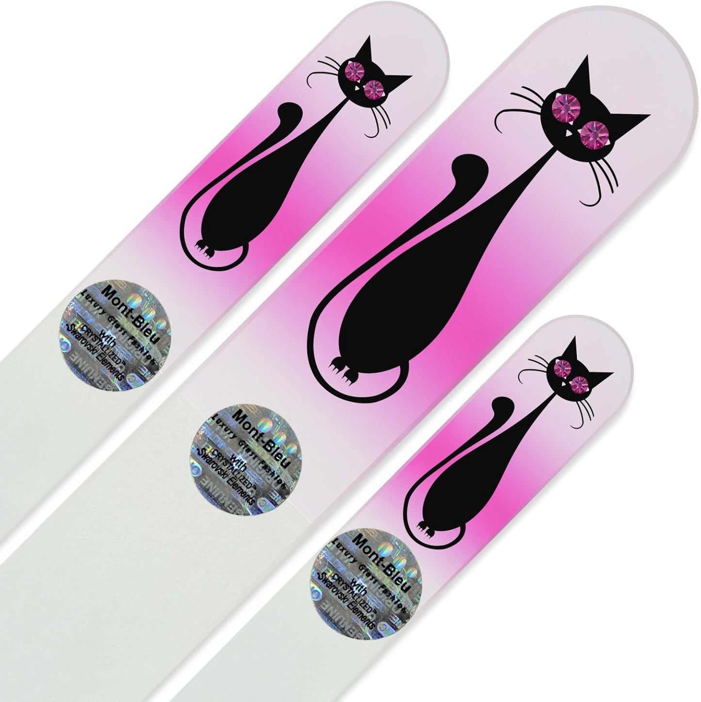 Mont Bleu Set of 3 Cats Crystal Nail Files hand decorated with crystals - Handmade - Czech Tempered Glass