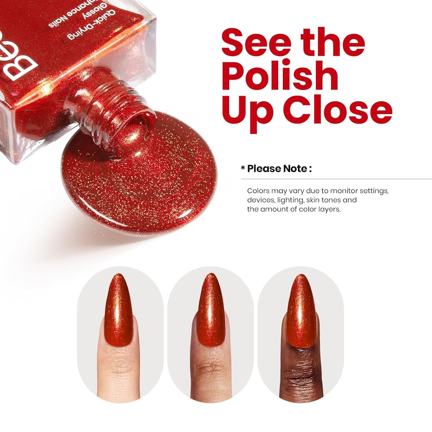 Beetles Red Nail Polish 15ml, Gifts Glitter Bright Orange Gorgeous Quick-Dry Glossy Nail Polish Crimson Heartbeat for Fingernail Toenail Manicure Nail Christmas Salon-Quality Results