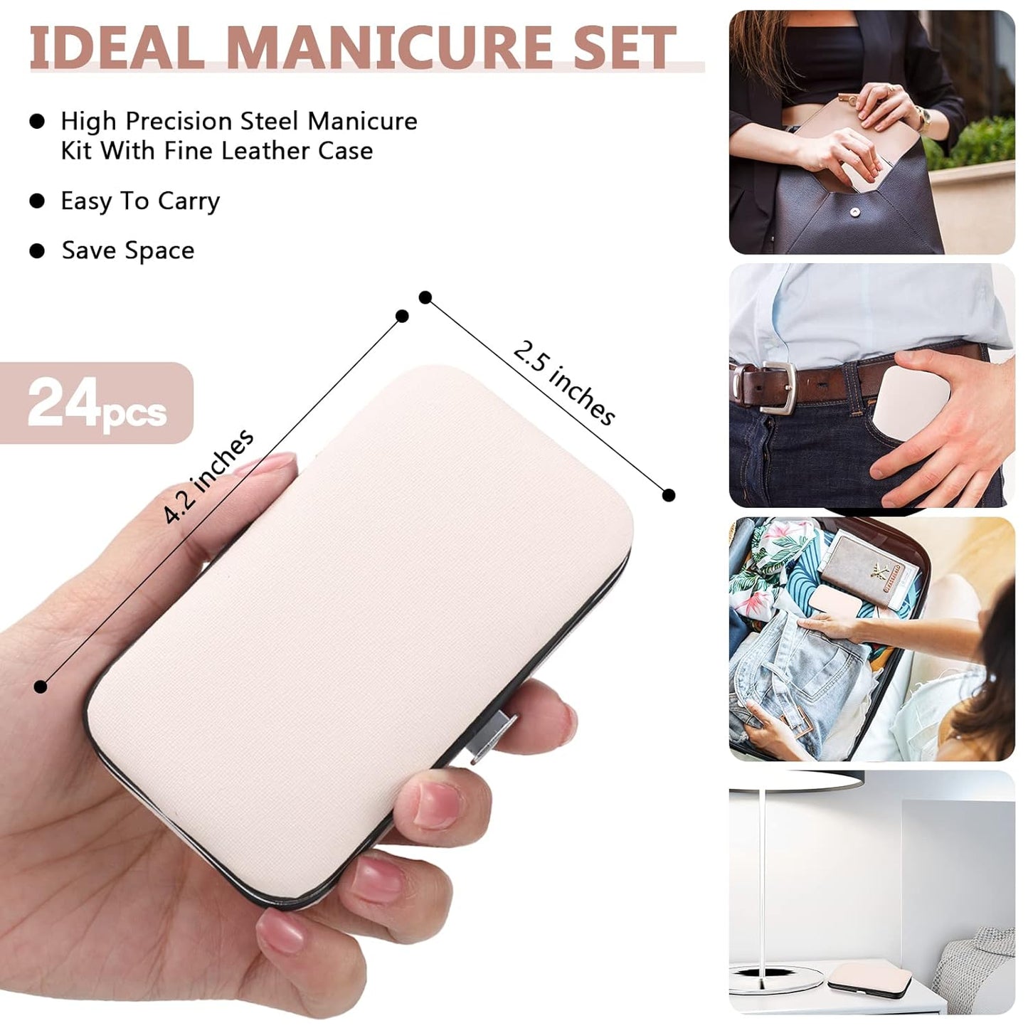 Lasnten 24 Set Christmas Manicure Set Bulk Nail Clippers Grooming Nail Kit Stainless Steel Professional Pedicure Kit Pedicure Tools with Travel Case Gifts for Xmas Men Women(8 in 1,Pink, Rose Gold)