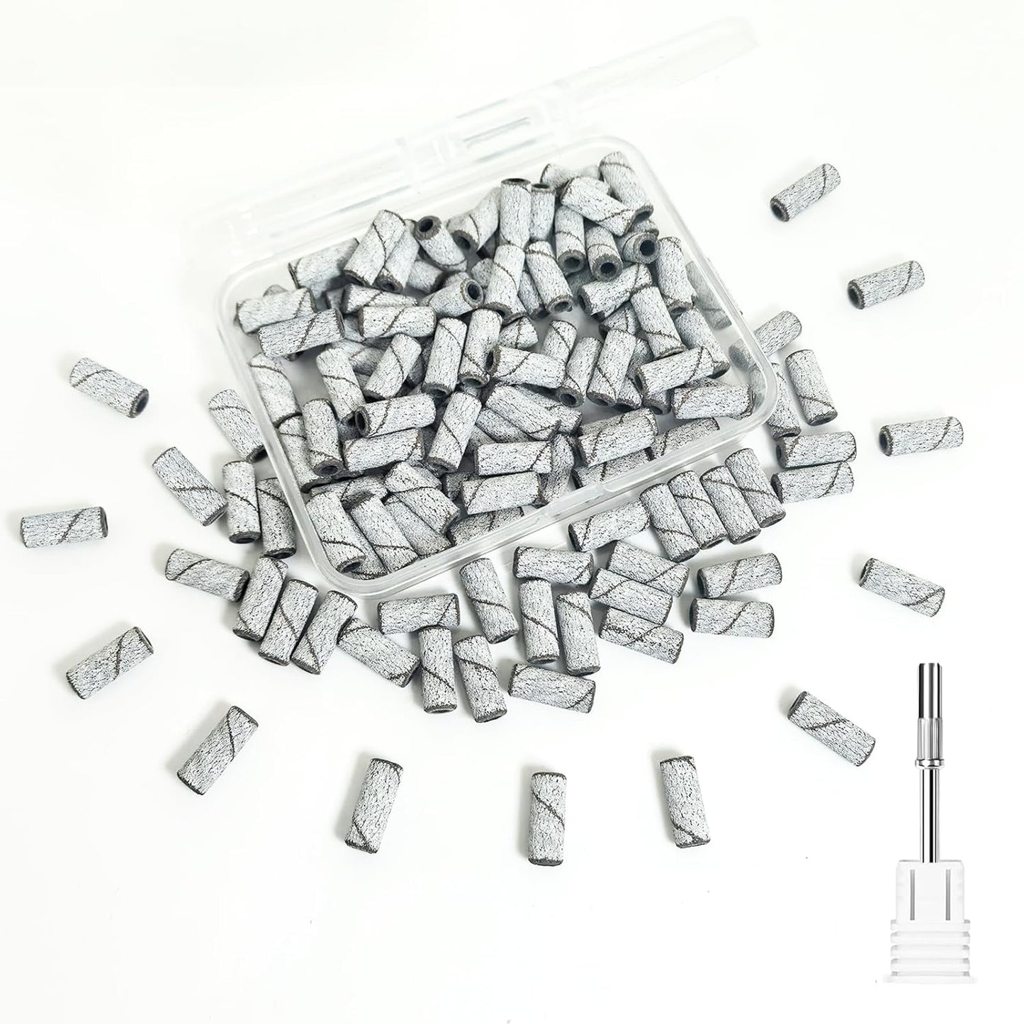 Sanding Bands for Nail Drill Nail Drill Bits Set, Corfulra Upgraded Small Sanding Bands with Mandrel Bit, 100 pcs 150 Fine Grits for Natural Nail, Nail Accessories of Nail Tech Must Haves, White
