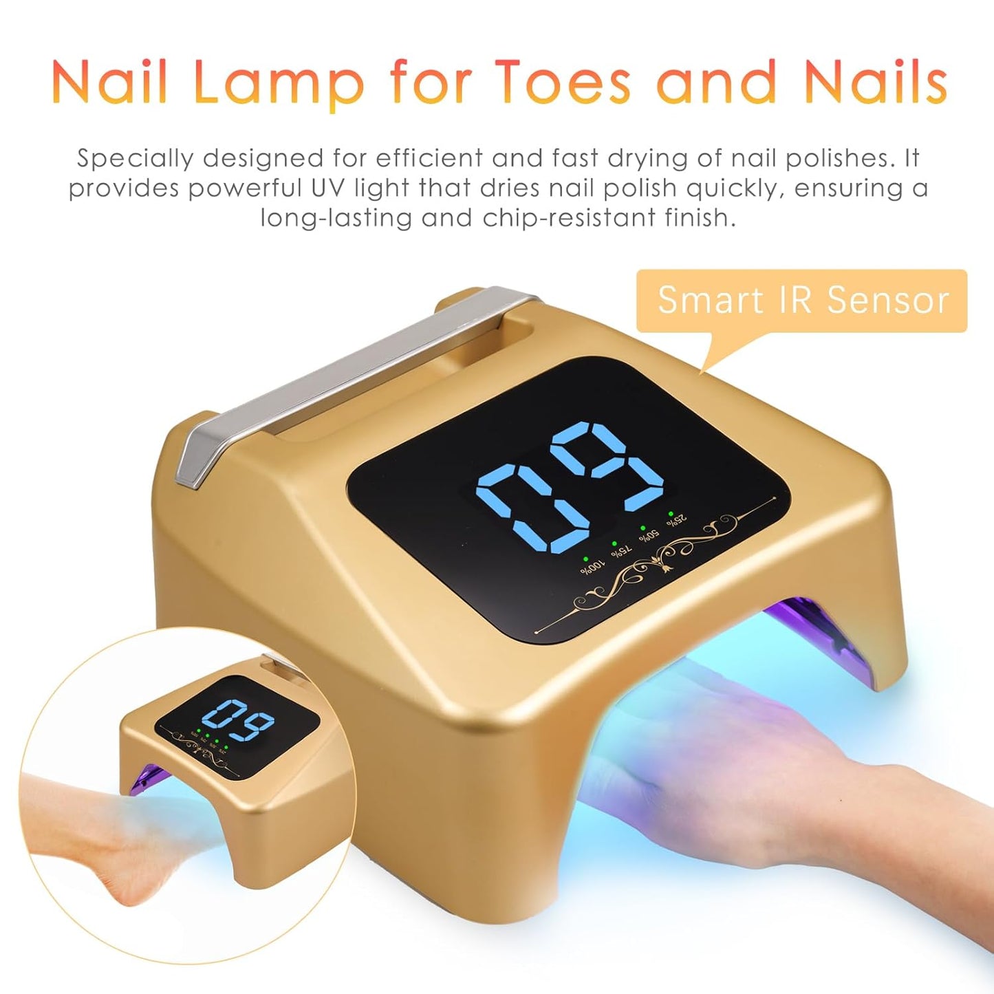 72W UV LED Nail Lamp Quick Drying Gel Nail Dryer with 4 Timer Settings Smart IR Sensor Nail UV Light for Gel Polish Gel Curing Lamp for Toes Nails Compatible with All Gel Type