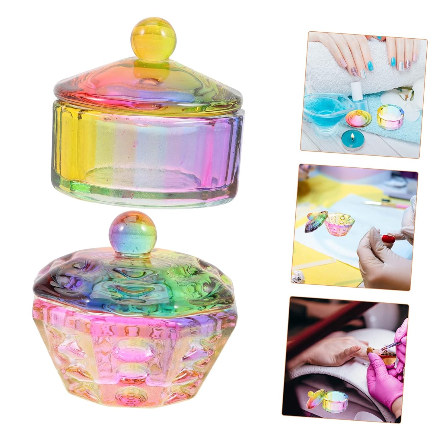 2pcs Manicure Hand Soaking Bowl Plated Crystal Nail Dishes Professional Nail Art Cups Glass Monomer Dish