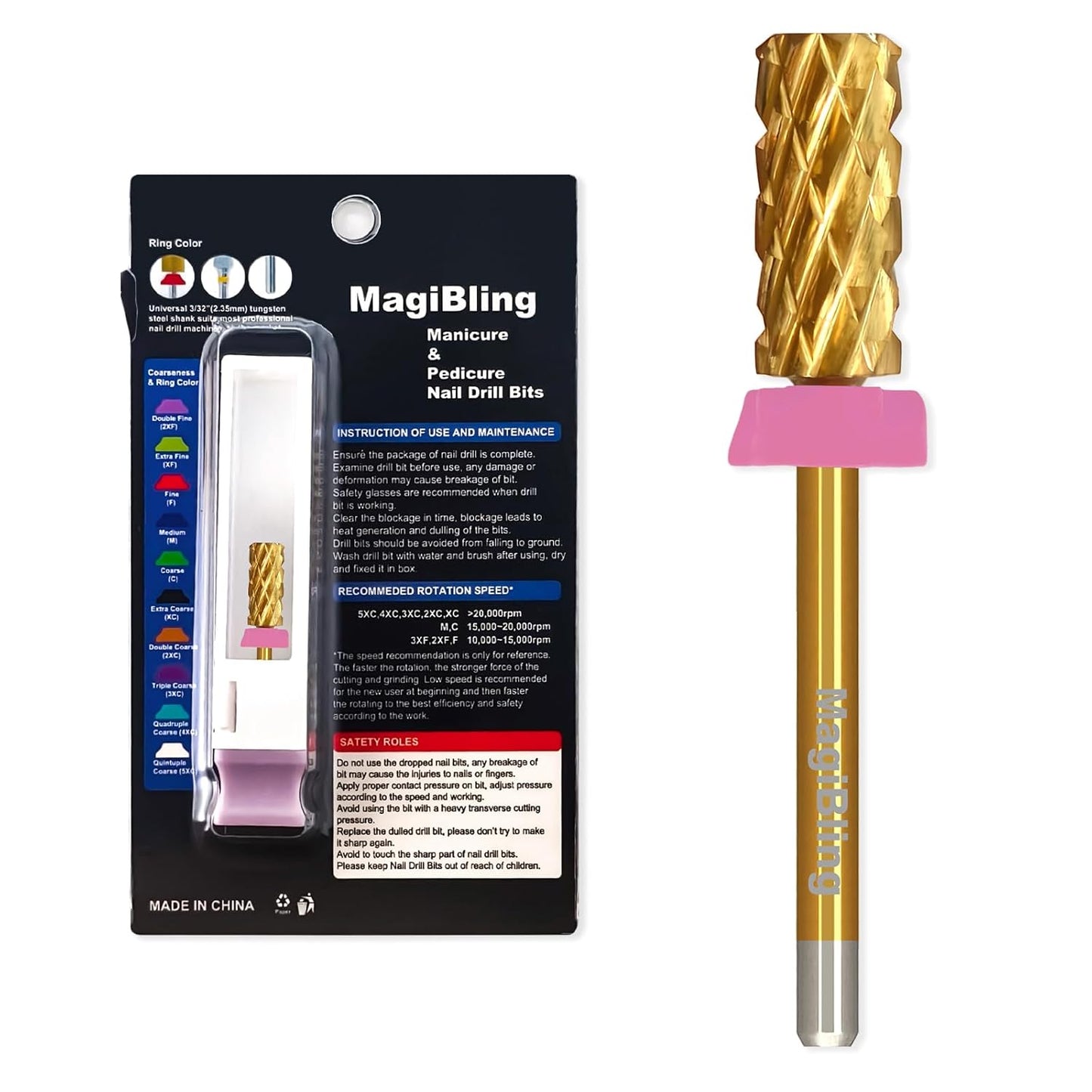 3/32'' Super Cut Nail Drill Bits for Fast Hard Gel Removal, MagiBling Tungsten Carbide Bits for Professional Users, Upward Deep Cut, Right Hand Use, Manicure Cuticle Gel Polishing, Triple Coarse.