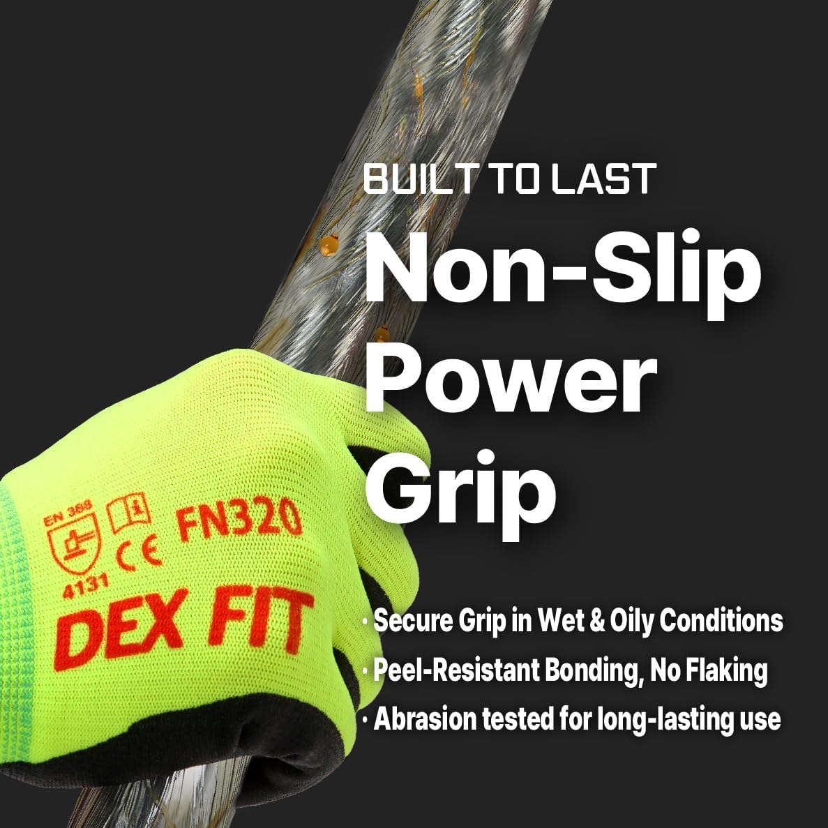 DEX FIT Premium Nylon Nitrile Work Gloves FN320, 3 Pairs, 3D-Comfort Stretchy Fit, Firm Grip, Thin & Lightweight, Durable, Breathable & Cool, Machine Washable; Neon Green 6 (XS)