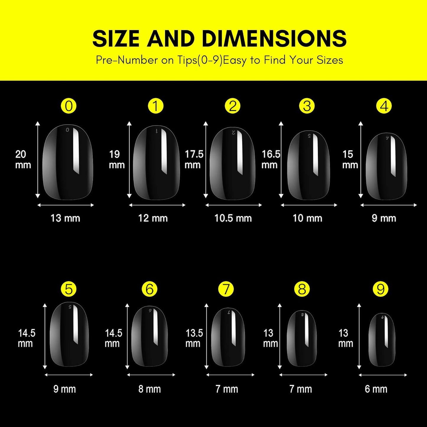 Makartt Short Oval Nail Tips: 500pcs Full Cover Clear Press on Acrylic Nails Extension 10 Sizes Natural Soak Off Soft Gel Manicure Fake Tip Salon DIY Home