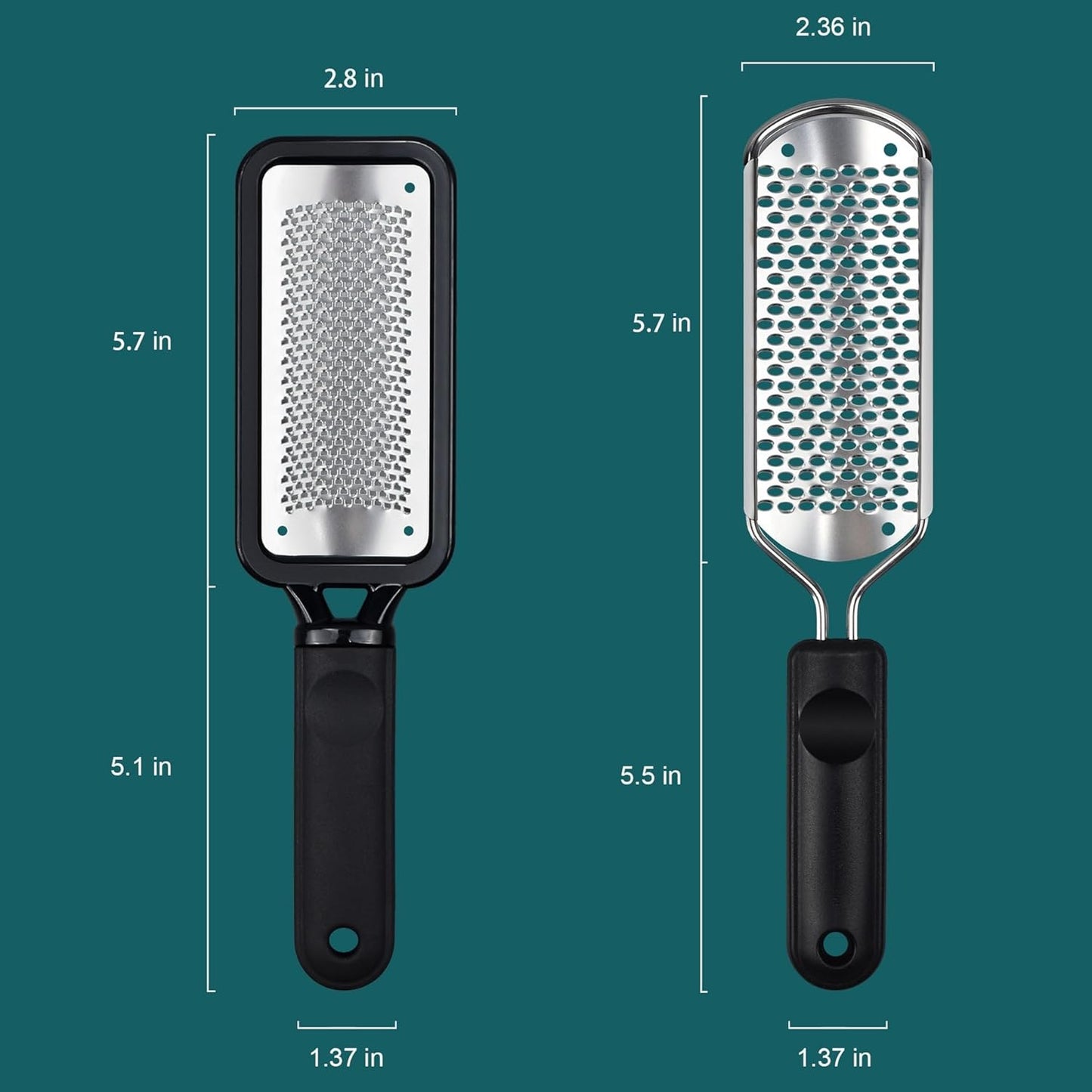 Foot File Foot Scrubber Pedicure, 2 Pcs Stainless Steel Callus Remover for Feet, Professional Foot Grater Rasp Scraper Corns Callous Removers Tool to Hard Skin Corns for Dry and Wet Fee