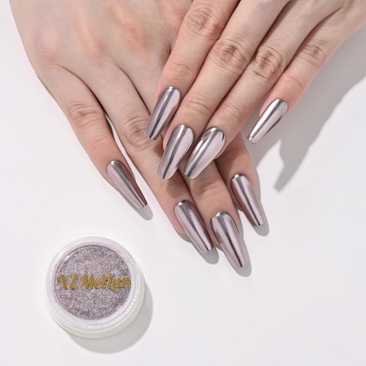 Champagne Purple Magic Mirror Chrome Nail Powder, Big-Capacity 1.5g Metallic Dust Holographic Effect Powder Pigment Glitter Manicure Kit, Nail Art, Can Mixed with Builder Gel Nail Polish Use