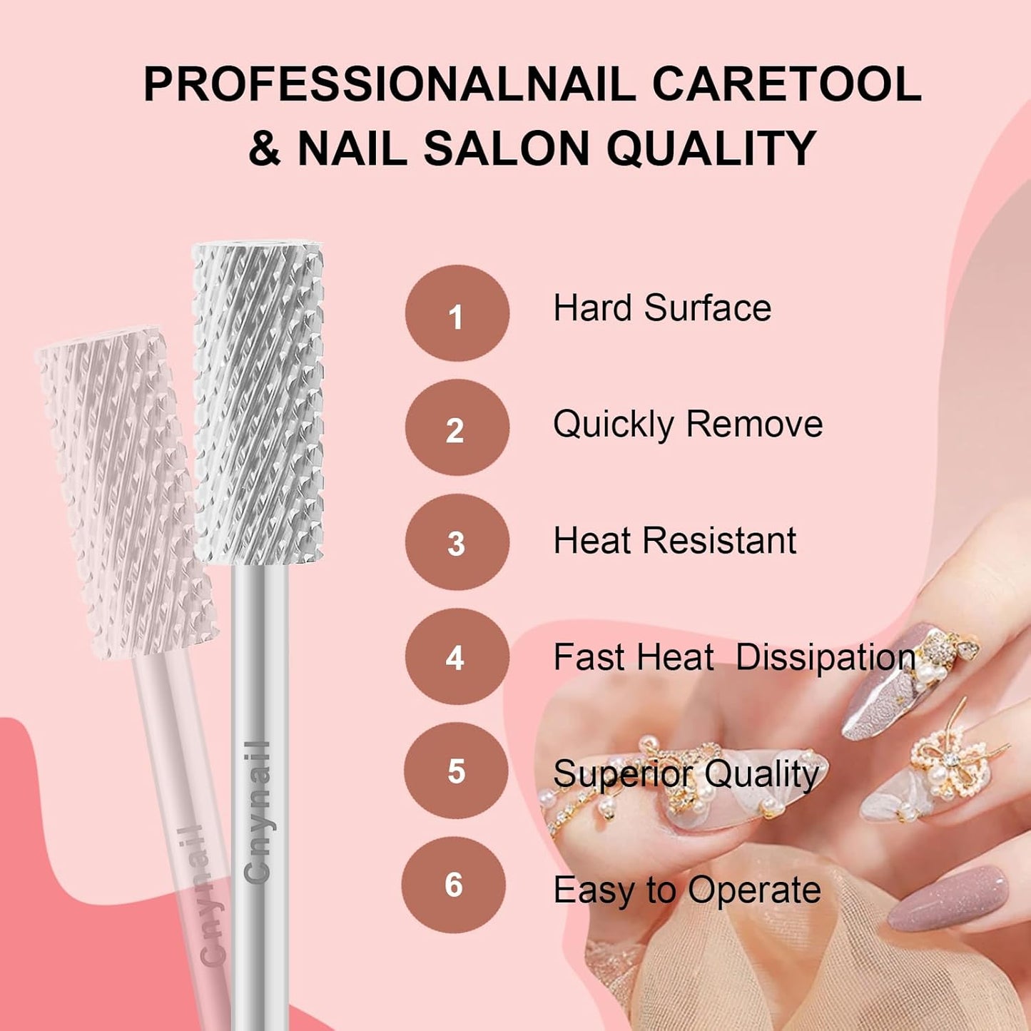3/32" 5.35MM Small Barrel Flat Top Bit Tungsten Carbide Nail Drill Bit Safety Bit for Gel & Acrylic Removal, 2-Way Rotating Efile Tip, Salon Electric File Accessory (C Grit, Silver)