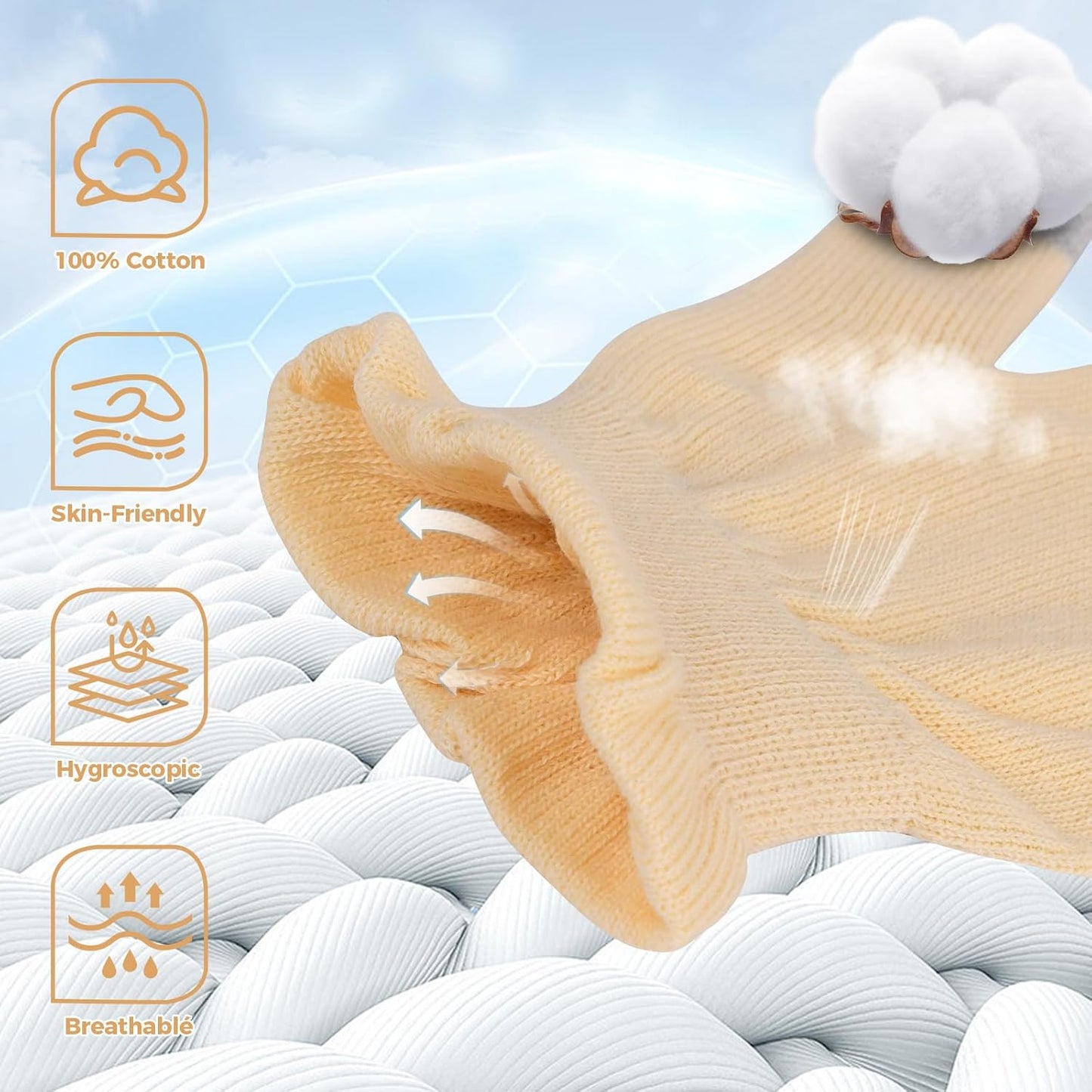 Cotton Moisturizing Gloves Overnight Hand Beauty Gloves Touchscreen Sleeping Gloves (XS-Beige, Count, 2)
