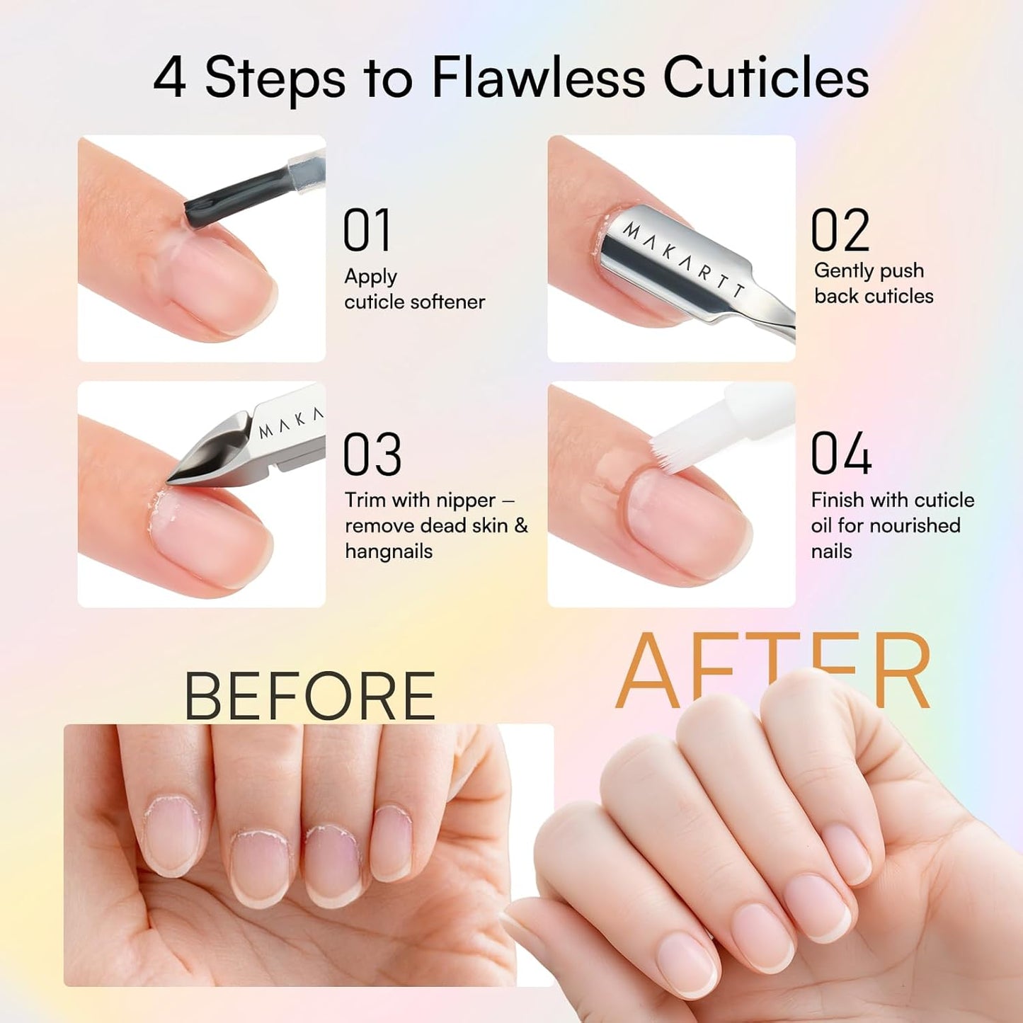 Makartt Cuticle Trimmer with Cuticle Pusher - Sharp Cuticle Nipper with Dual Spring, Ergonomic Handle, 7mm Blade & Dual-Ended Pusher for Nail Care & Gel Removal, Black