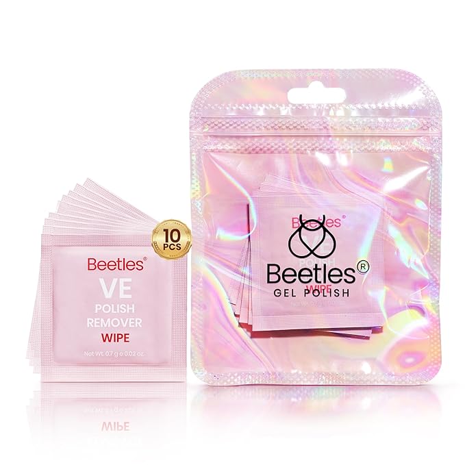 Beetles Nail Polish Remover Pads - Nail Scrubbers (10 Count) 2-in-1 Prep & Lacquer Remover Nail Wipes - Travel-Friendly Fingernail Polish Remover with vitamin E