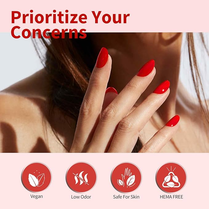 CANNI Red Gel Nail Polish, Neon Orange Color, High Gloss Soak Off U V Gel Nail Polish for French Nail Manicure Salon DIY