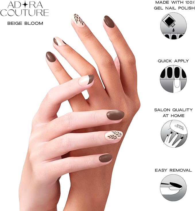 Semi Cured Gel Nail Strips with 30 Pieces - Salon Quality Manicure Kit for Women Easy Application Wraps Includes Prep Pads Nail File Wooden Stick, UV Light Required (Beige Bloom)