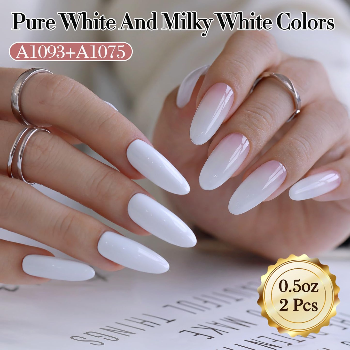 Double Rhythm 2 Pcs 15ml UV Gel Polish Set Pure White And Black Color Gel Nail Polish Kit Nail Art Salon DIY (White and Milky White-A1075+A1093)