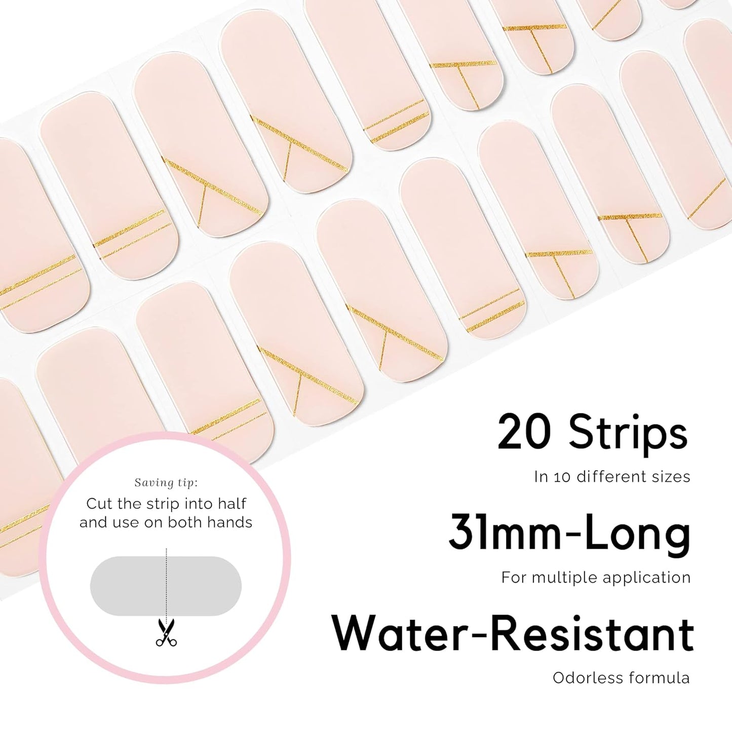 NAILOG Semi Cured Gel Nail Strips (20 Pcs Extra Long Polish Stickers/Wraps) │ Glossy & Long Lasting Gel Nail Strips Semi Cured with Soft Gel Finishing, Lady N