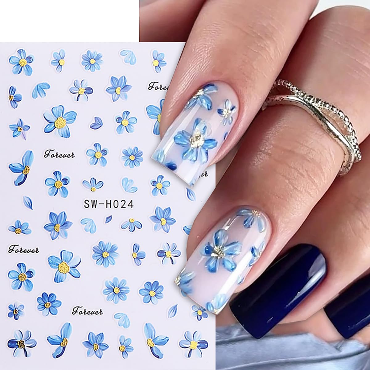 6 Sheets Spring Flower Nail Decals for Nail Art Gold Pink Butterfly Nail Stickers 3D Blue Flowers Nail Decals Self-Adhesive Summer Butterfly Nail Supplies for Women Girls DIY Nails Designs