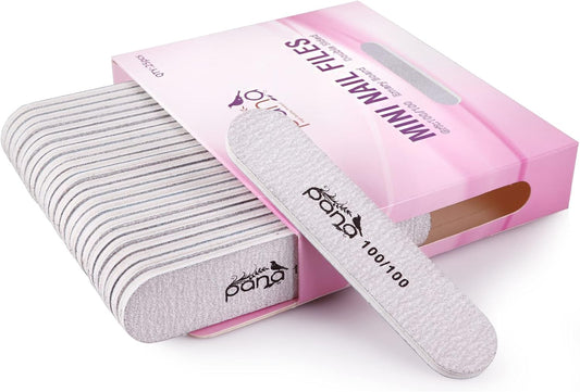 25PCS Mini Size PANA Professional Double Sided Nail Files - Zebra, 100/100 Grit - Emery Board Nail Buffering File Manicure Pedicure Nail Polisher Washable
