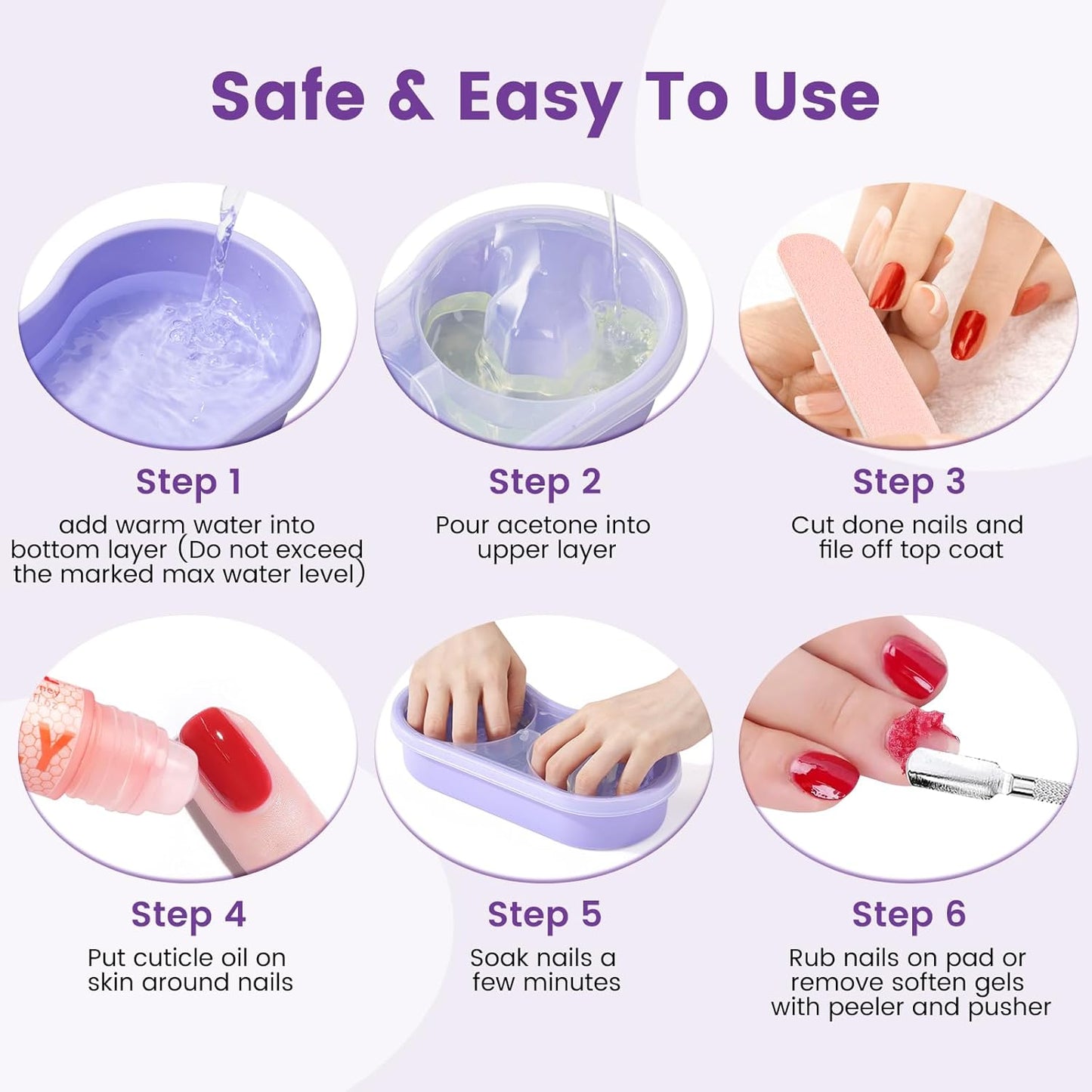 Dual Nail Soaking Bowl Acetone Proof: Soak Off Gel Nail Polish Dip Powder Remover Bowl- Cut the Soaking Time in Half Manicure Bowl for Salon Home (D2-Purple)