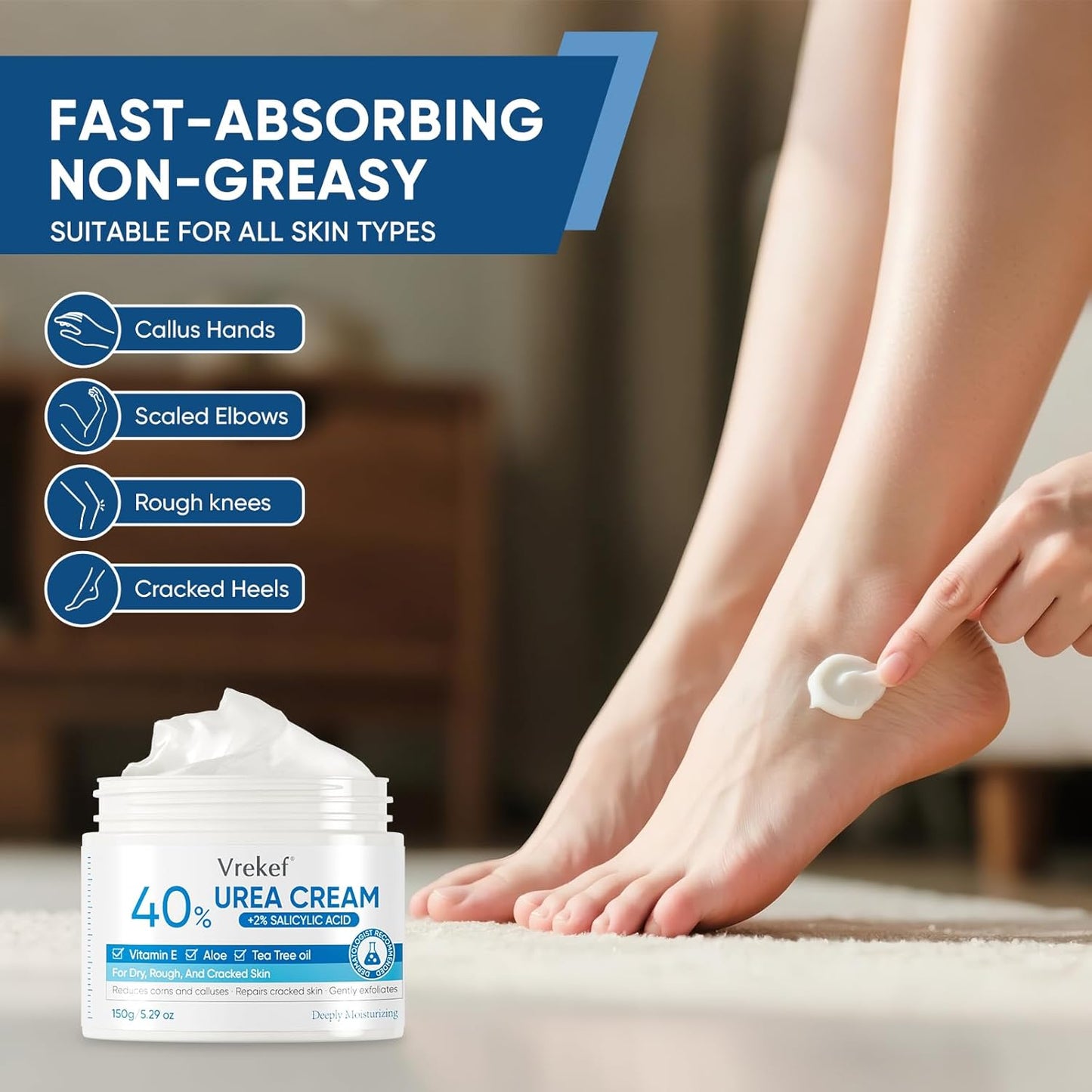 Urea Cream 40% Plus Salicylic Acid 2%, Urea Cream 40 Percent for Feet Maximum Strength, Foot Cream for Dry Heels Cracked (2 PCS)
