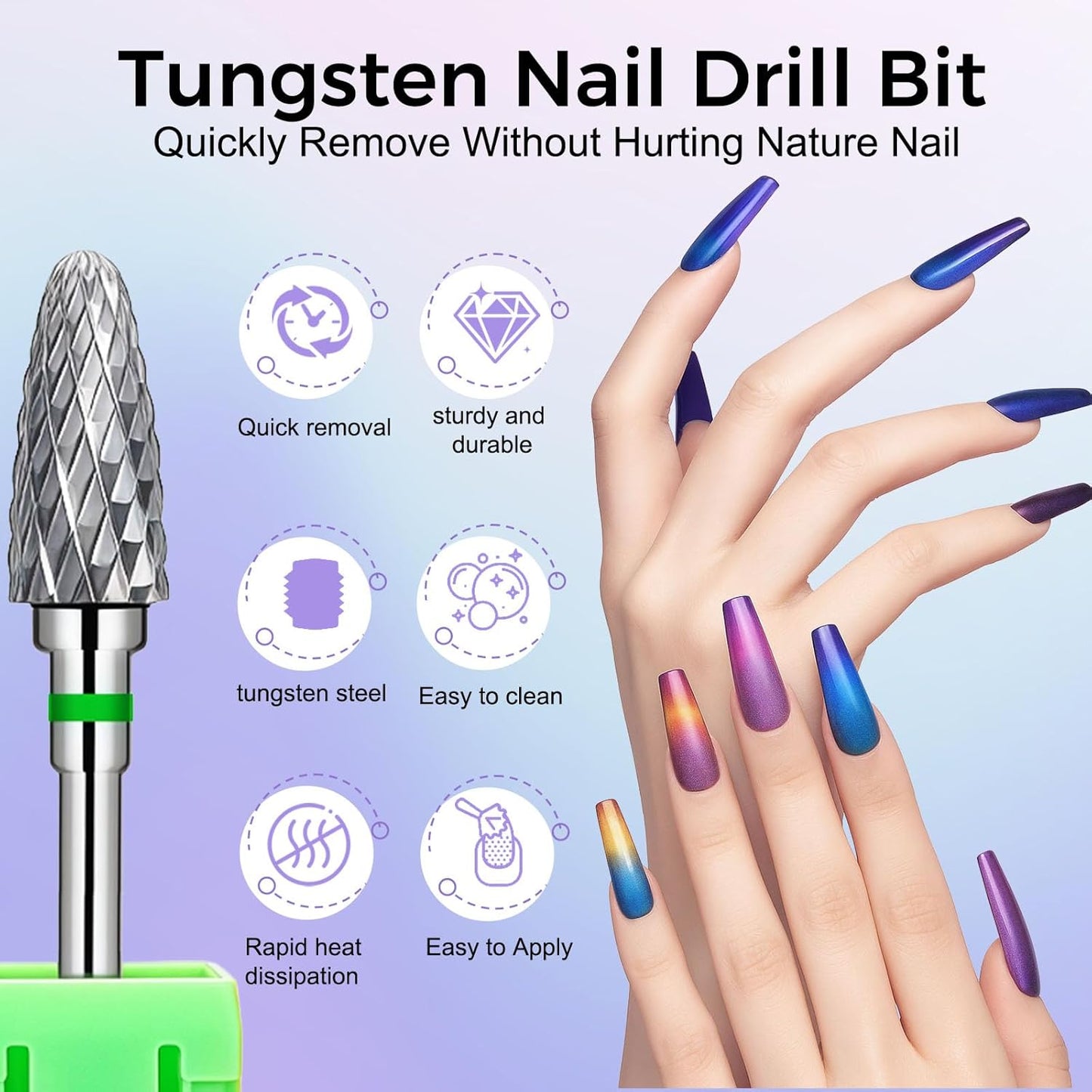 Fantexy 3/32" Carbide Nail Drill Bit - Remove Acrylic Hard Gels Quickly and Safely,Professional Cone Tungsten Drill Bits Set Nail File Acrylic for Manicure,Pedicure,Cuticle Cleaner (Coarse - C)