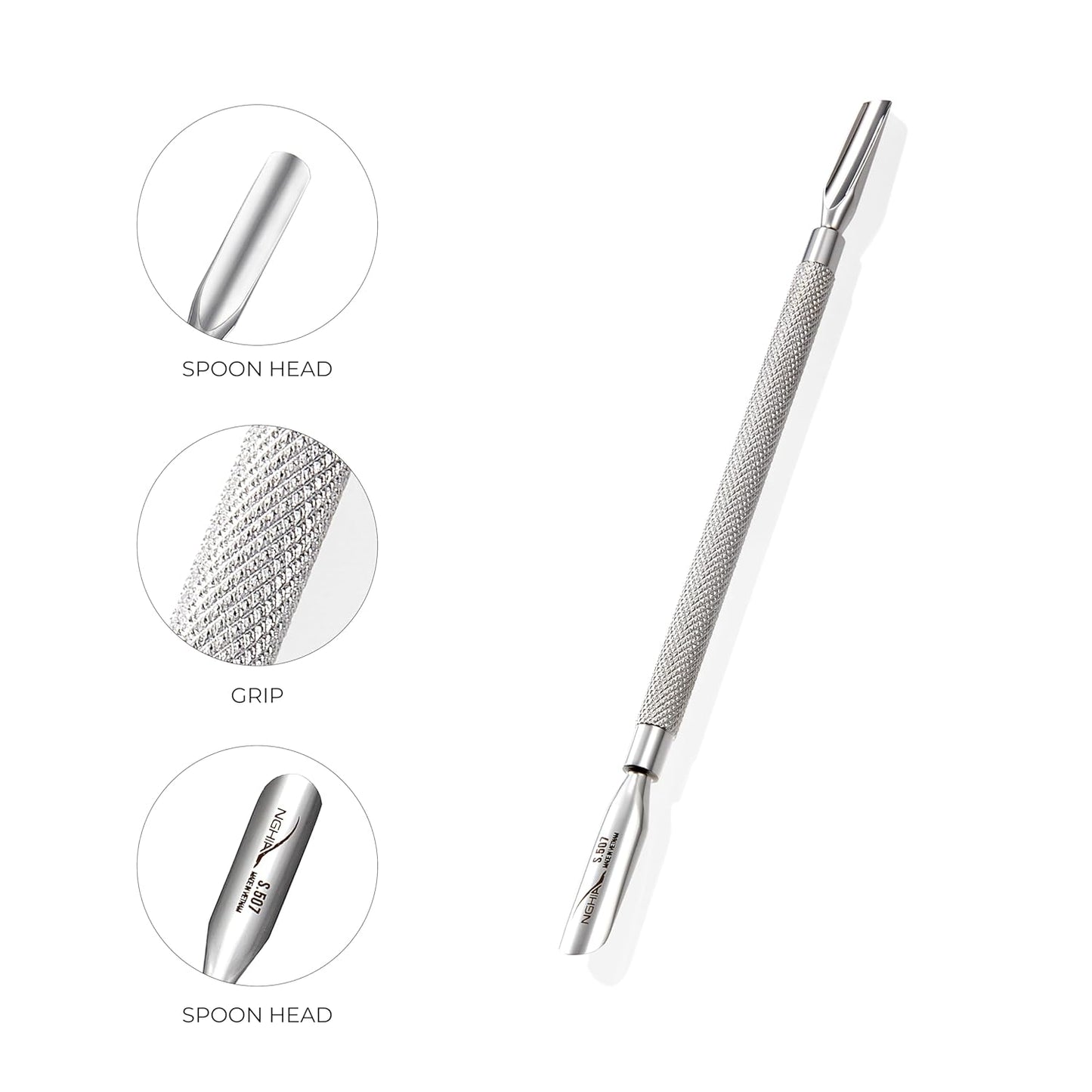 Nghia Pusher - S-507 (Stainless Steel) | Double–Ended Cuticle Pusher | Precision Nail Care Tool| Premium Quality for Nail Care | Ergonomic Design | Suitable for Professional & Home Use