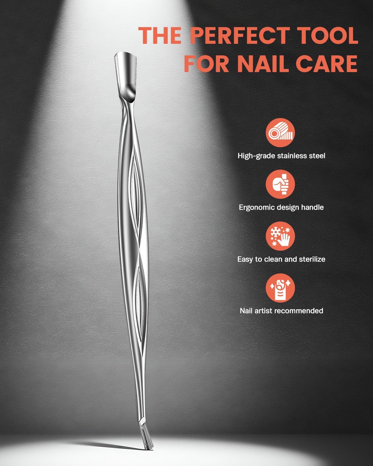 BEZOX Cuticle Pusher with Trimmer - Elegant Precision Cuticles Fork, Dual-Ended Stainless Steel Manicures and Pedicures Tool for Exquisite Nail Care - Silver