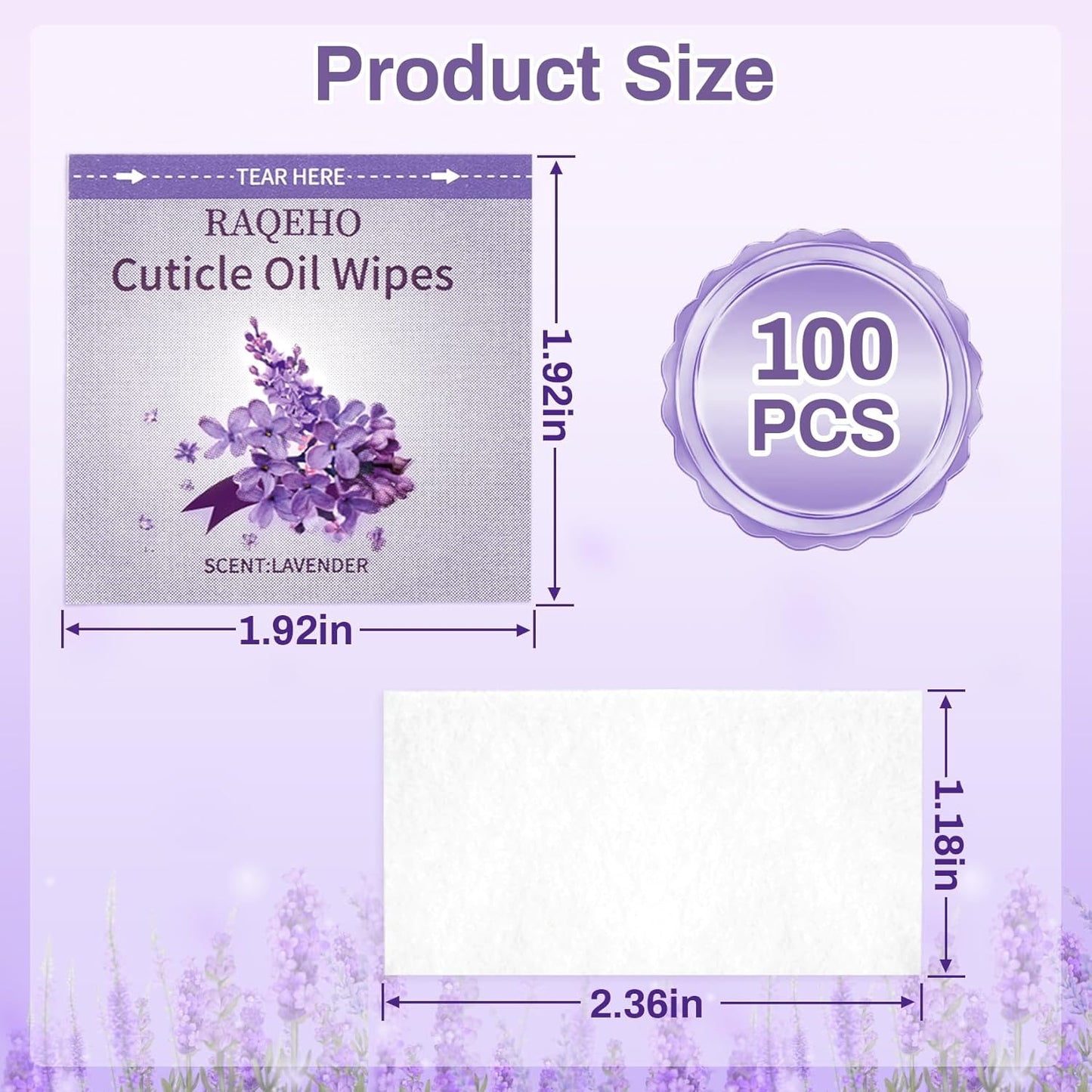Cuticle Oil Infused Nail Wipes 100 Lavender Cuticle Oil Wipes Softener Moisturizer Strengthener Protector Repair for Weak Dry Damaged Travel Aceite Para Cuticula Nail Care Products Salon Home