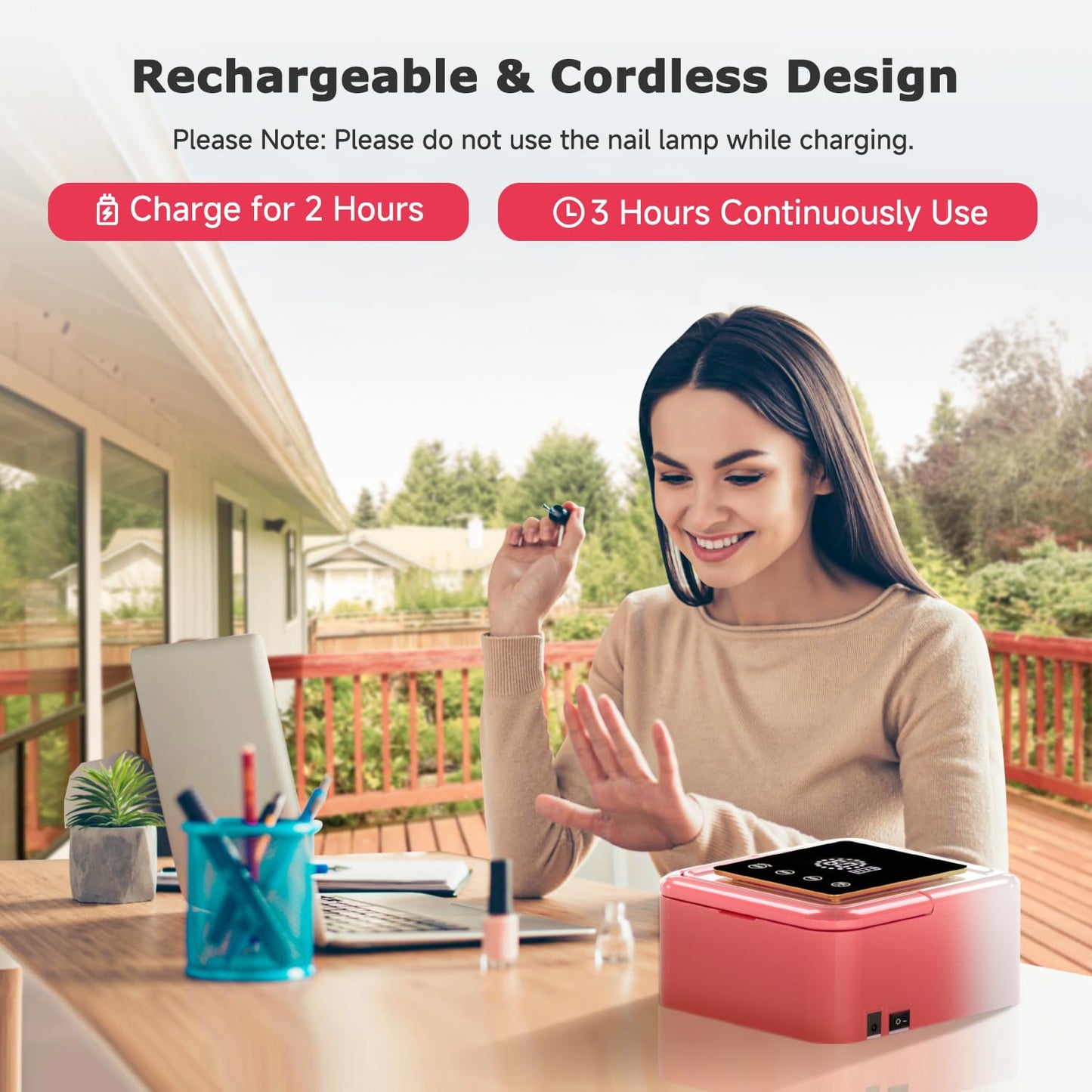 Cordless UV LED Nail Lamp, 108W Rechargeable Nail Light with 36 Beads, Built-in Large Touch Display Gel Nail Lamp for Easy to Use, Nail UV Light with Auto Sensor & 4-Timer Modes for Home & Salon
