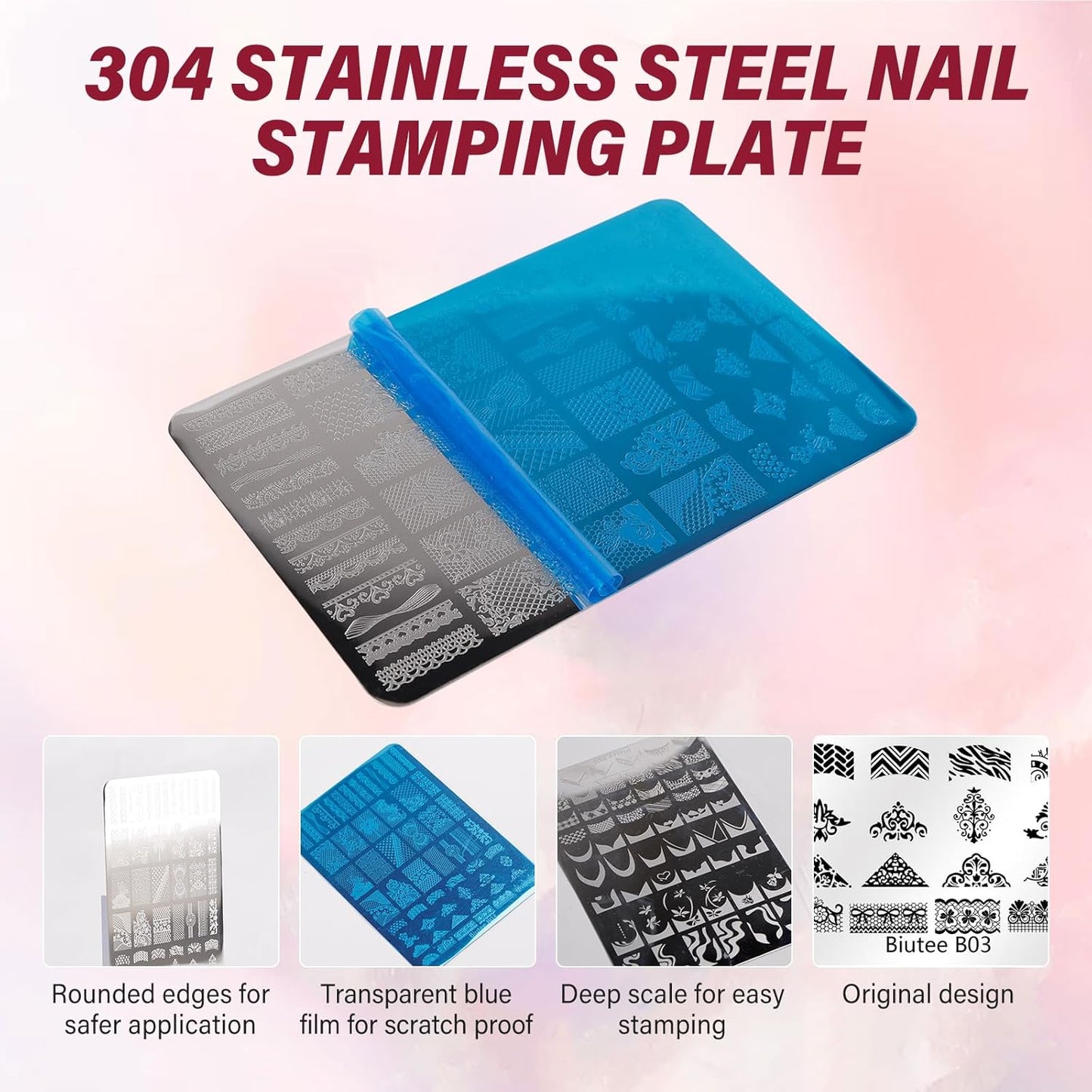 Biutee Nail Stamping Kit 2Pcs Nail Art Stamping Plates 4Pcs Stamping Gel Polish French Tip Nail Stamp Kit 110 Patterns with Silicone Stamper Scraper Large Lace Stamp Template Christmas Gift for Women