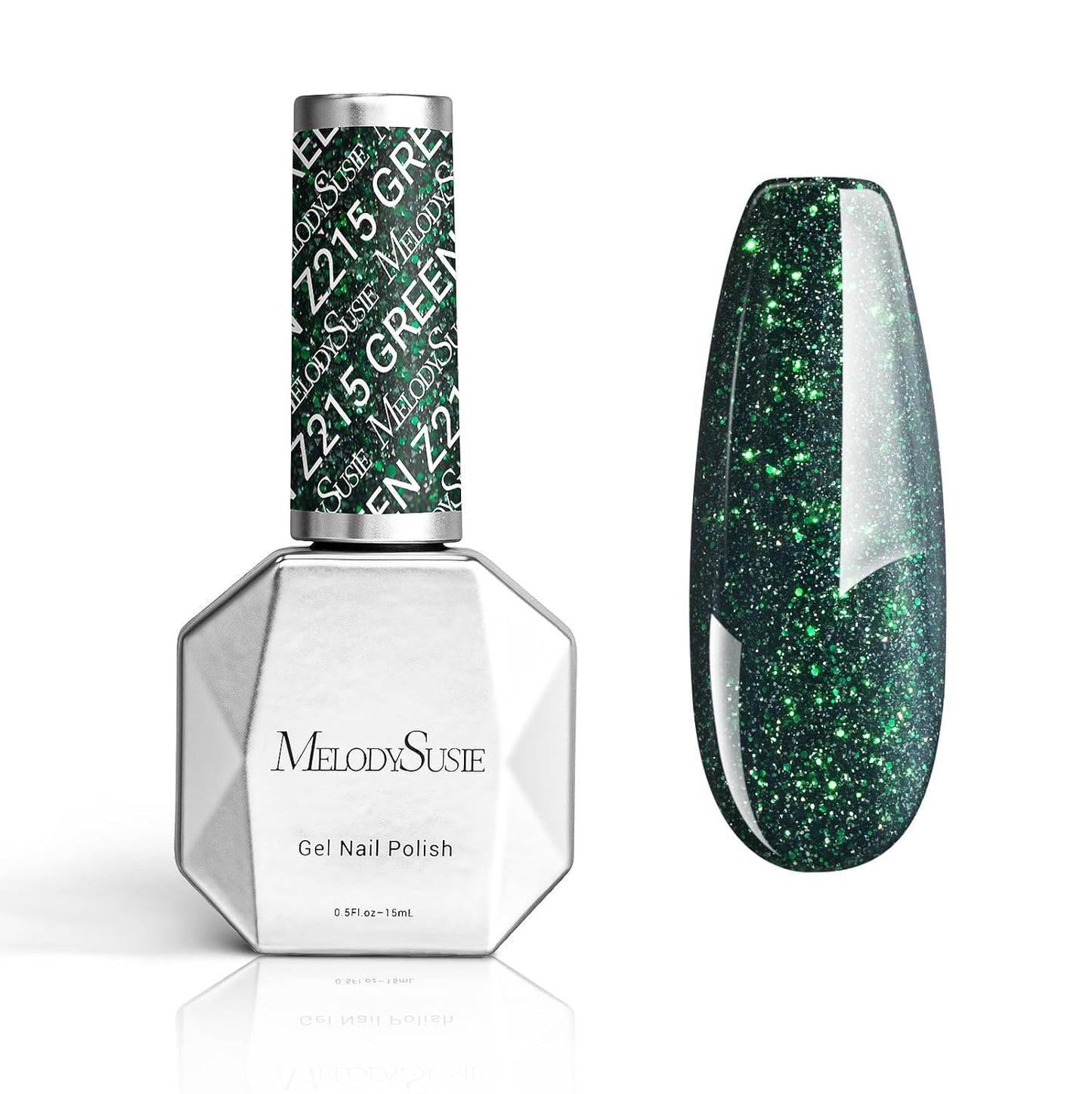 MelodySusie Green Glitter Gel Nail Polish,Sparkle 0.5 Fl Oz Soak Off UV LED Christmas Green Glitter Gel Polish Gift for Women Nail Art Manicure Salon DIY Nail Design Decoration at Home-z215