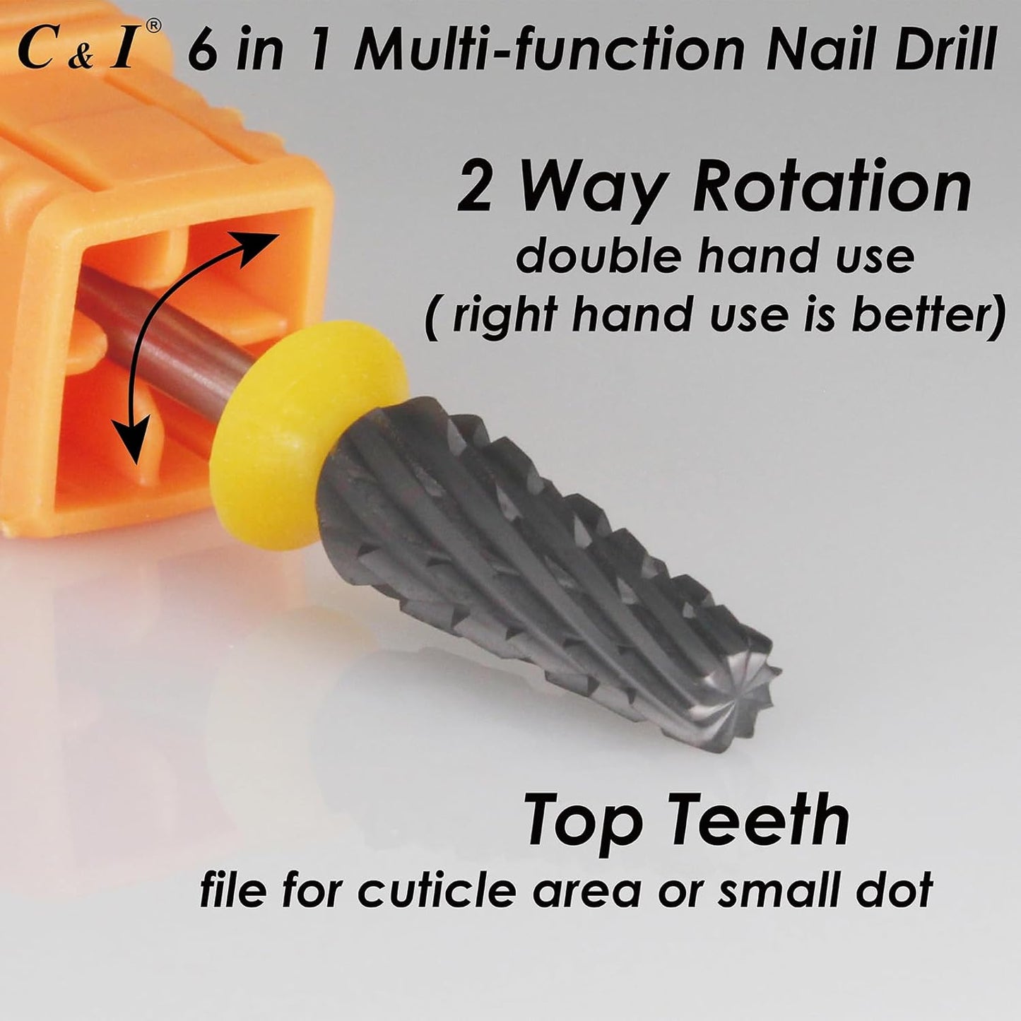 C & I Nail Drill Bit 6 in 1 Multi-function Rounded End E-file, Diamond Coat, CNC Overall Cut Nail Tools for Nail Techs Quick Remove Acrylic Nail Gels & Nail Art (Special Coat, Double Coarse -XXC)