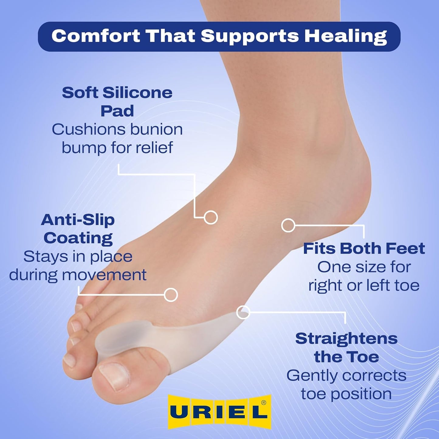 Uriel Silicone Toe Separators for Women & Men – Soft Gel Toe Spacers with Mineral Oil for Overlapping Toes, Hammer Toe, Friction & Blister Relief – Comfortable & Reusable Design