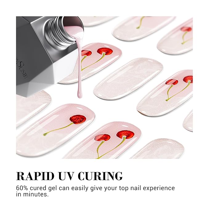 MelodySusie 30PCS Semi Cured Gel Nail Strips (Cherry White French Tips), Works with Nail lamp, Salon Quality, Long Lasting, Easy to Apply and Remove, Includes 2 Prep Pads, Nail File and Wooden Stick