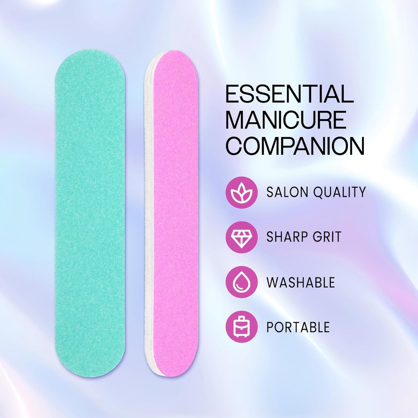 25PCS Mini Size PANA Professional Double Sided Nail Files - Pink&Teal, 100/100 Grit - Emery Board Nail Buffering File Manicure Pedicure Nail Polisher Washable