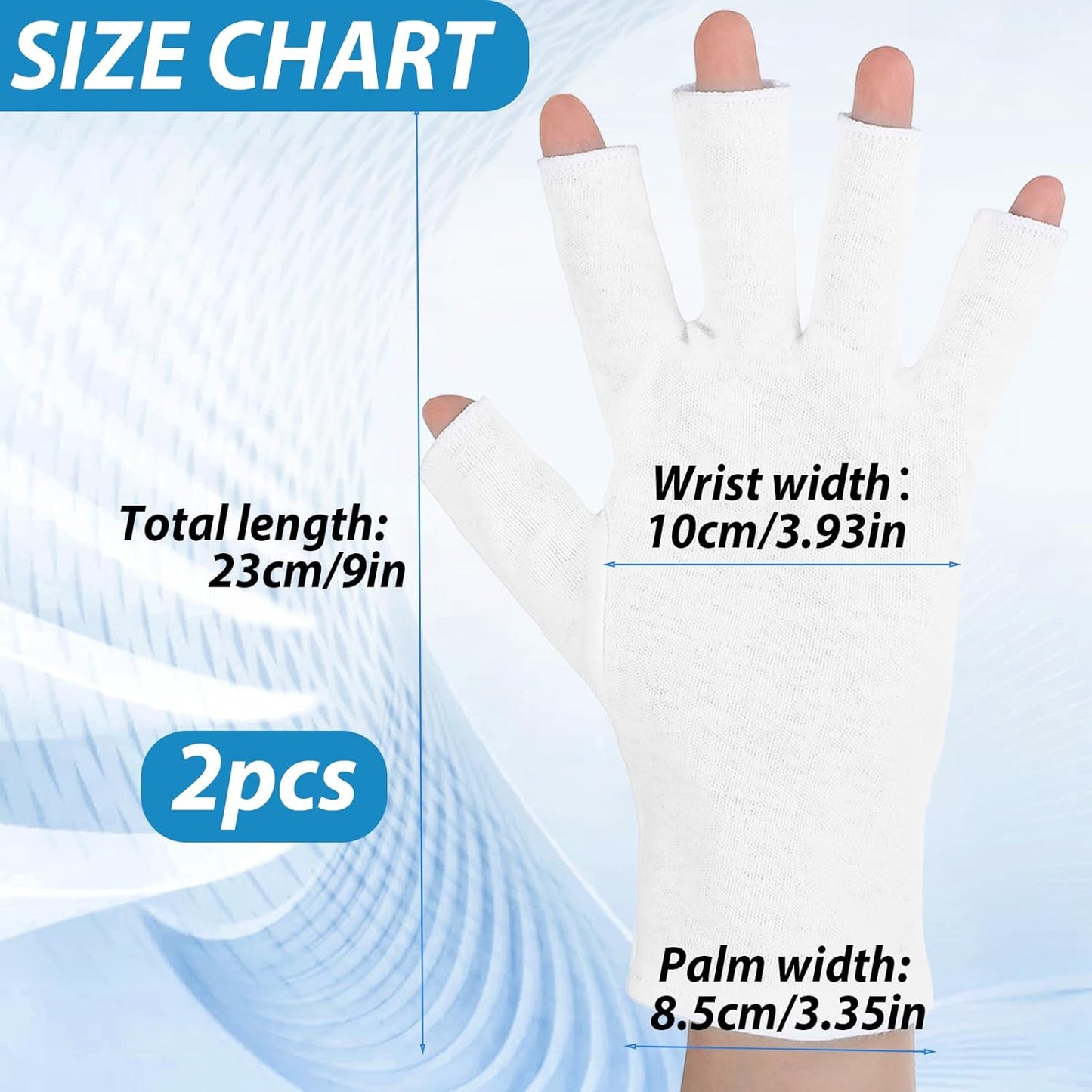 2Pairs White Fingerless Gloves for Women, Cotton Gloves for Dry Hands Sleeping, Fingerless Cotton Gloves Eczema for Sleeping, Overnight, Lotion & Spa Treatment, Moisturizing Night Glove