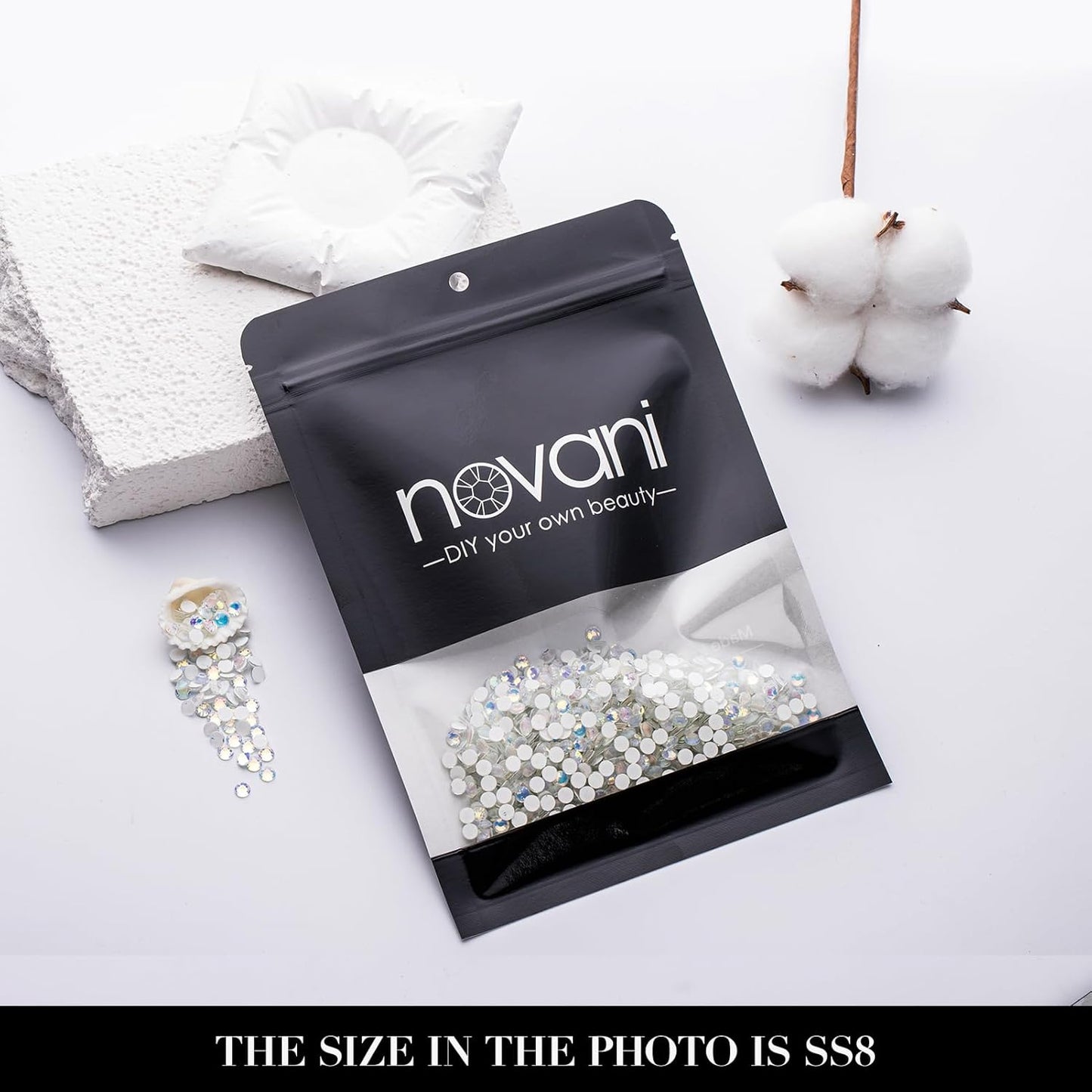 Novani 3000 Pieces Flatback Rhinestones Glass Round Gems F-White Crystals for Nail Art DIY Crafts Clothes Shoes,SS20,4.6-4.8mm