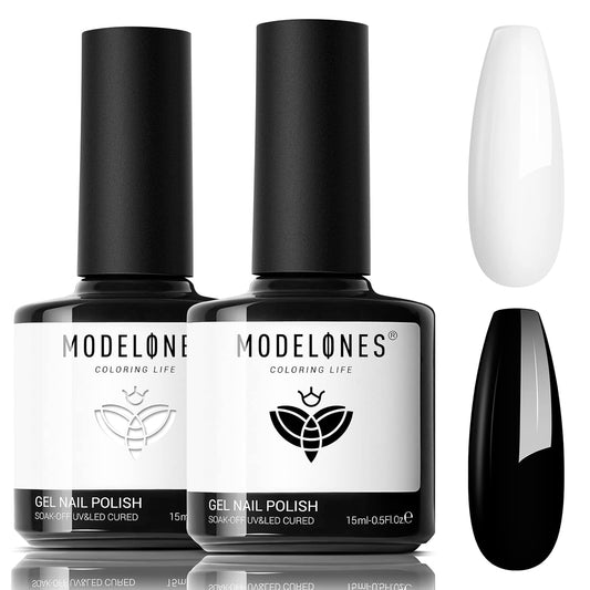 modelones White Gel Polish Black Gel Polish Set 2 Pcs 15ml Black And White Nail Polish Soak Off LED Christmas Nail Art French Manicure Salon Diy at Home Gift for Women Girls