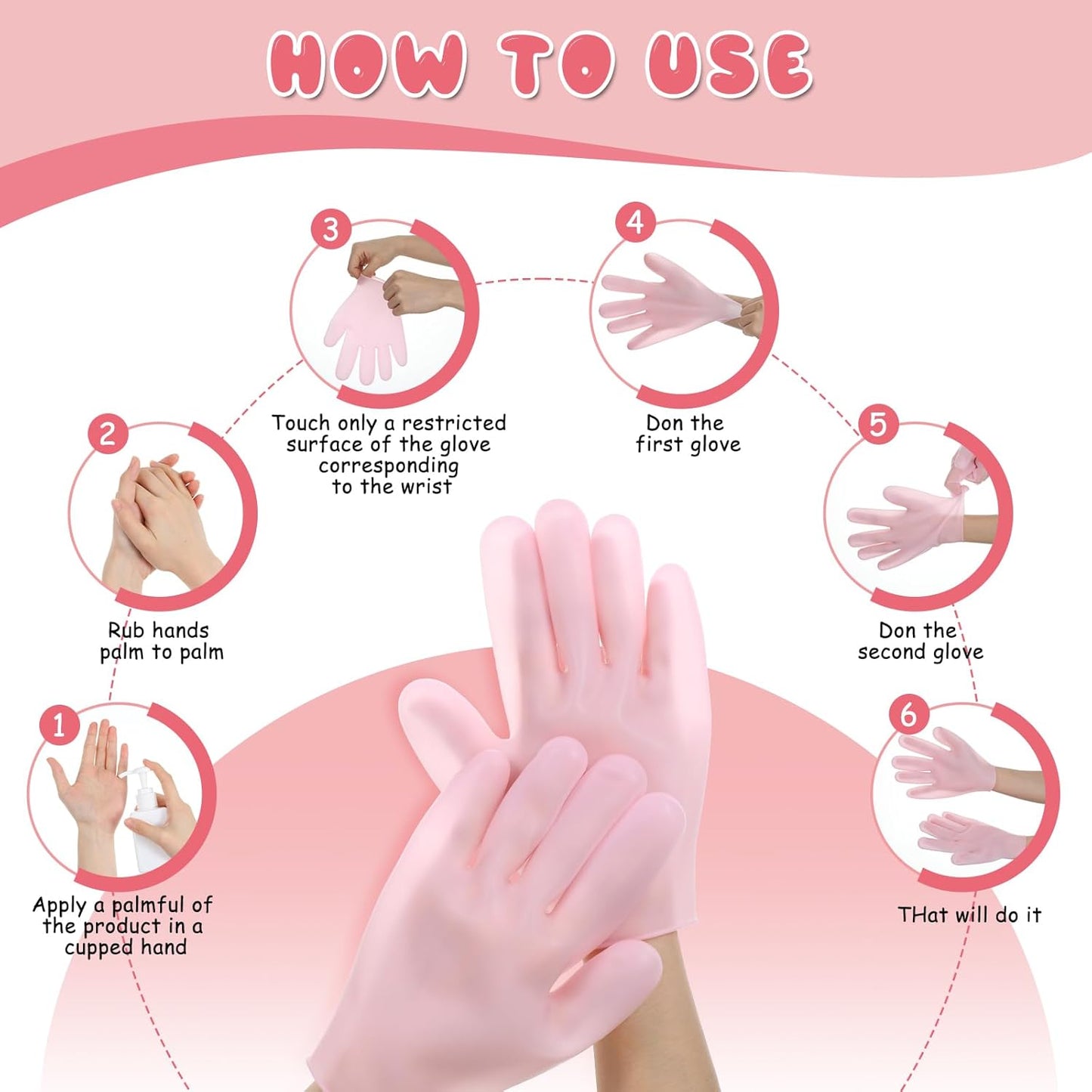 2 Pairs Hand Moisture Gloves,Silicone Gloves for Dry Hands - Moisturizing Glove for Dry Hands, Overnight Moisture Glove for Softening Rough Skin - Pink & White