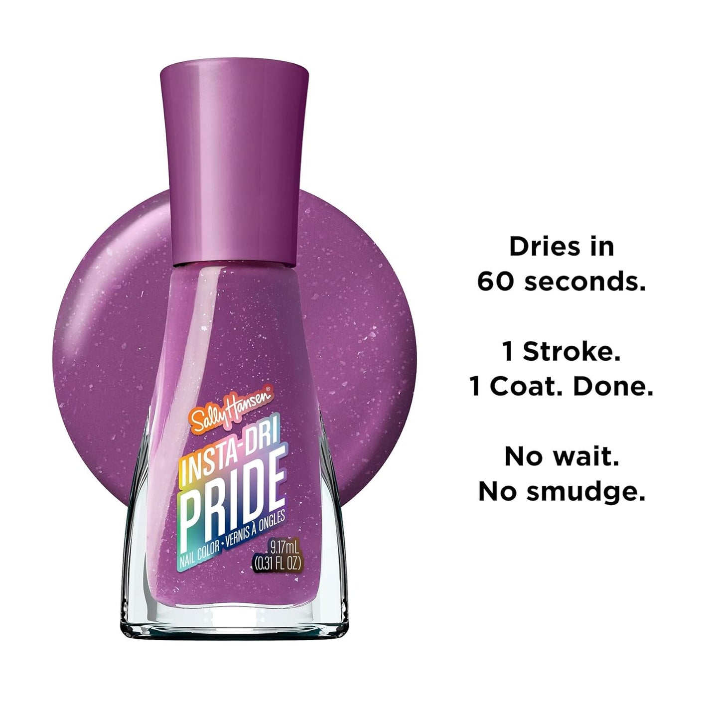 Sally Hansen Insta-Dri Pride Nail Polish | Quick Dry, Long Lasting, Streak-Free Shine | Opaque, Shimmery | 774 Power to the Purple | Bold Purple Nail Color